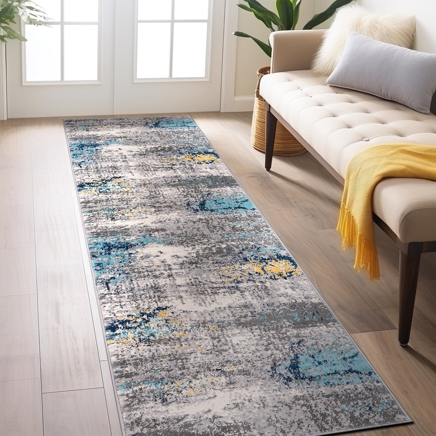 World Rug Gallery 4051BLUE2X7 2 x 7 (ft) Loomed Polypropylene Blue Rectangular Indoor Abstract Vintage Runner rug