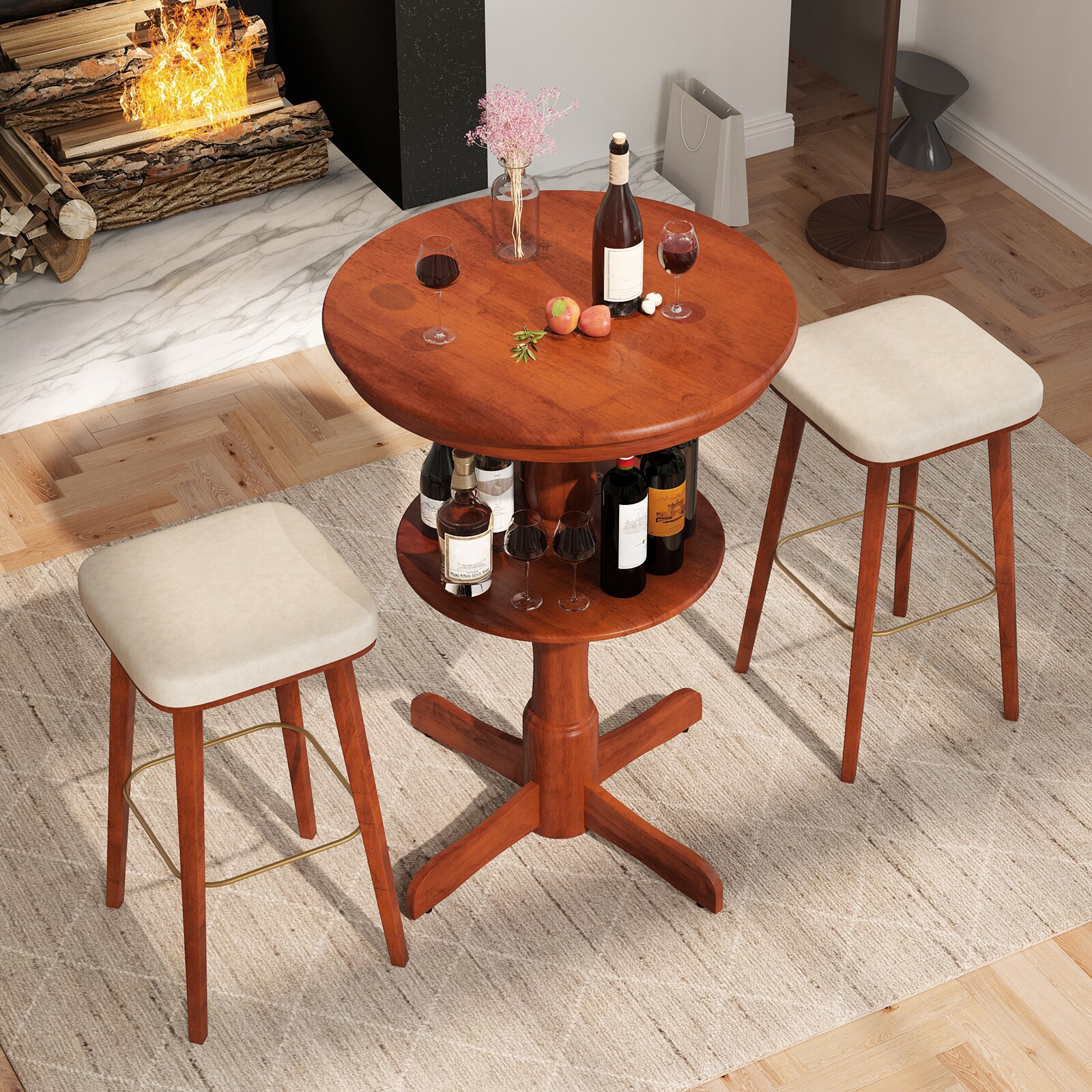 Slickblue Round Bar Table with 2-Tier Storage - 29.5 x 42-Inches Rubber ...