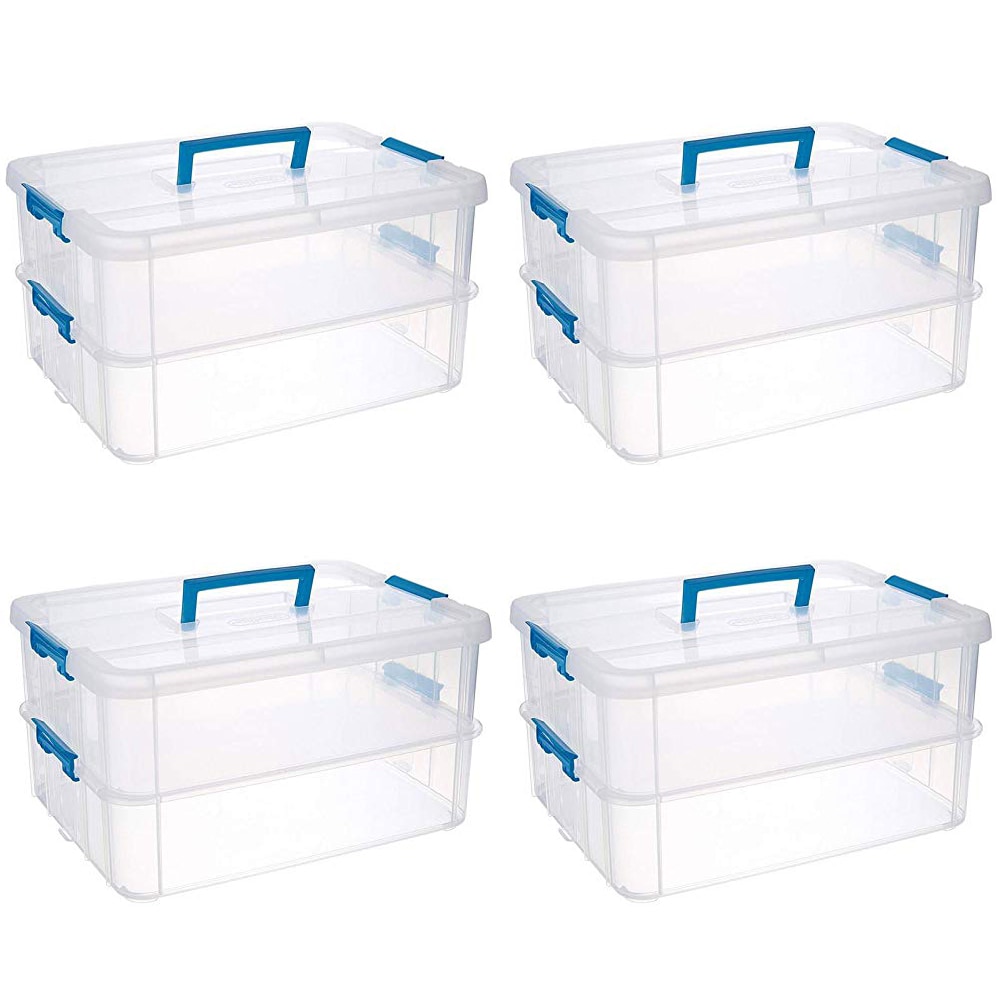 Sterilite Stack & Carry Box - 3 Layers and Handles - Clear/Blue