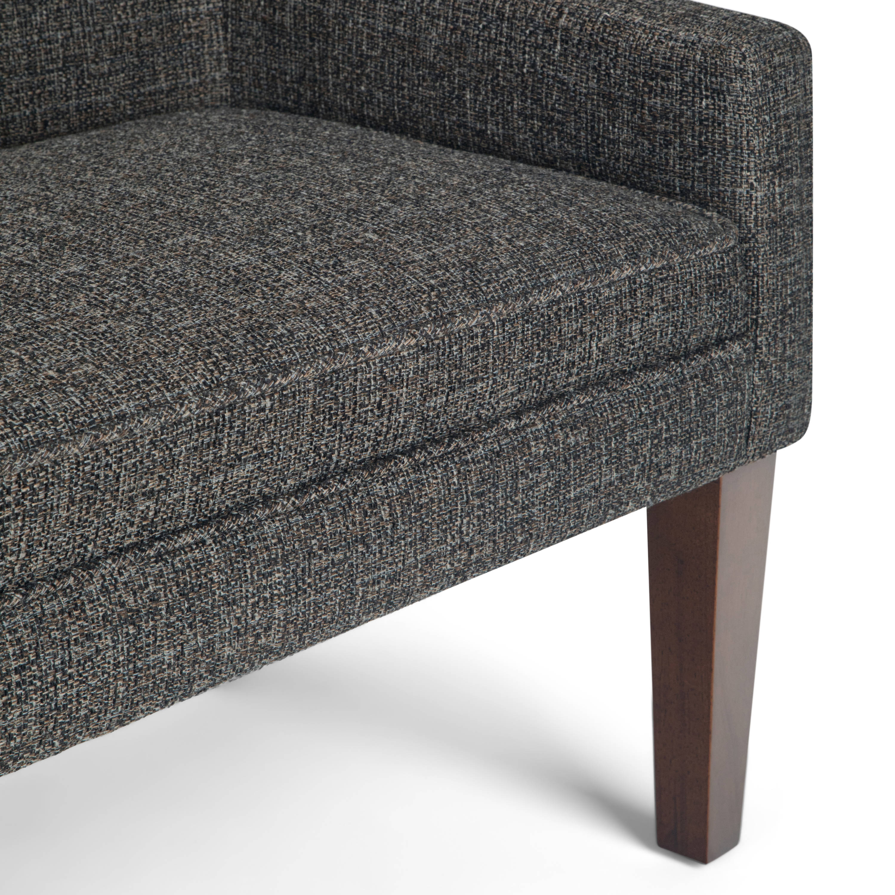 Parris Dark Grey Tweed-Look Upholstered Bench with Swooped Arms