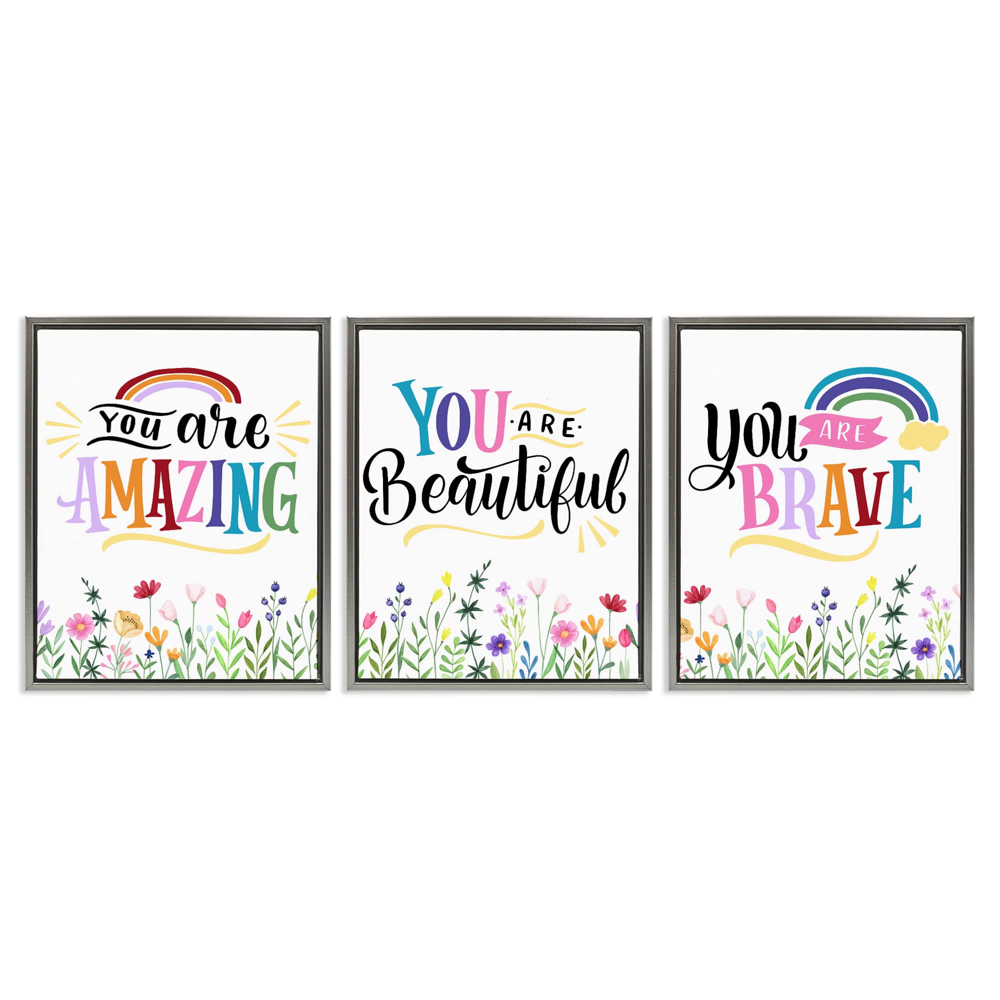Stupell Industries A3-455-FFL-3PC-24X30 Confidence Sentiments with Florals 3pc Floating Frame Set design by Kim Allen