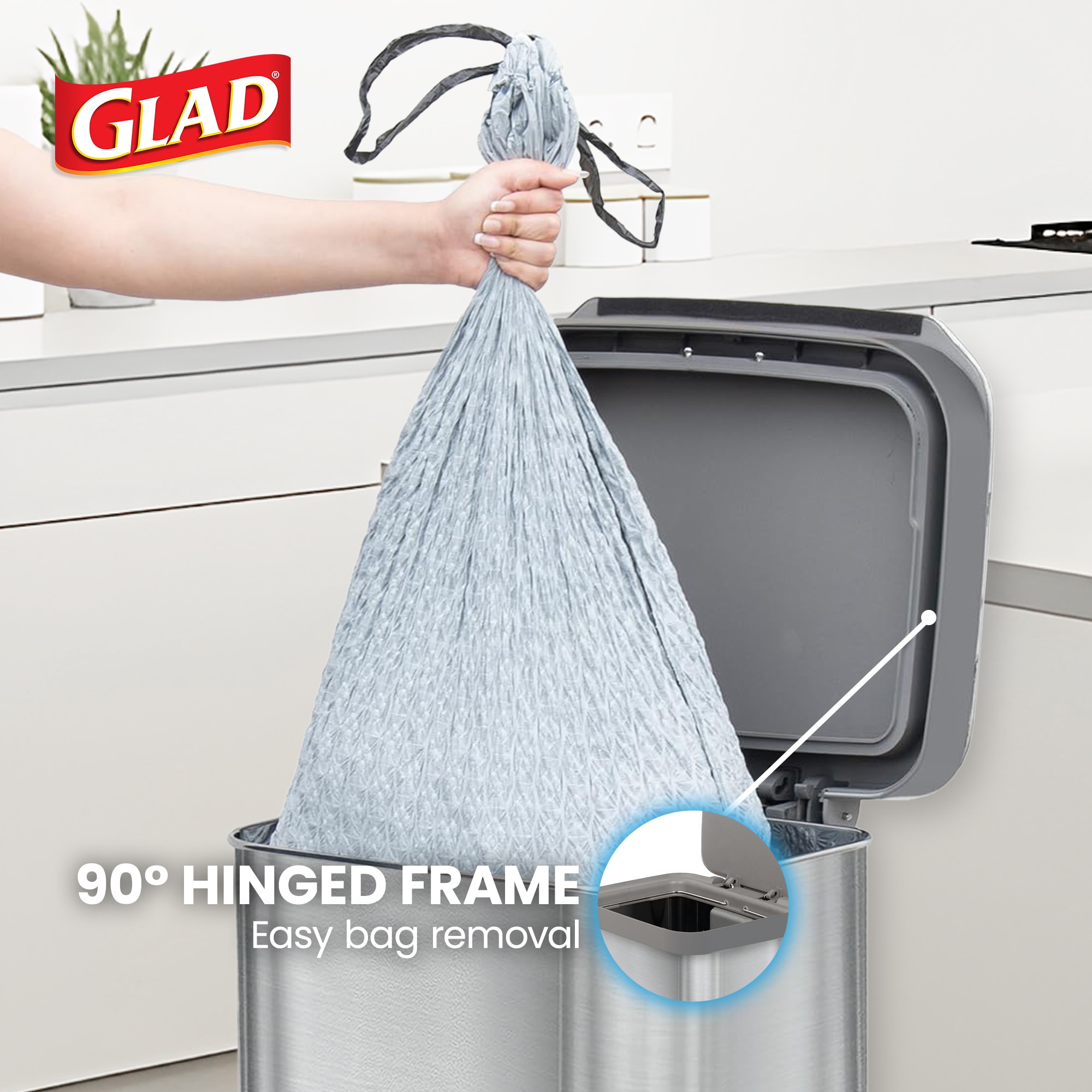 Glad Step Trash Can Series 2 Soft Close Bin with Odor Protection