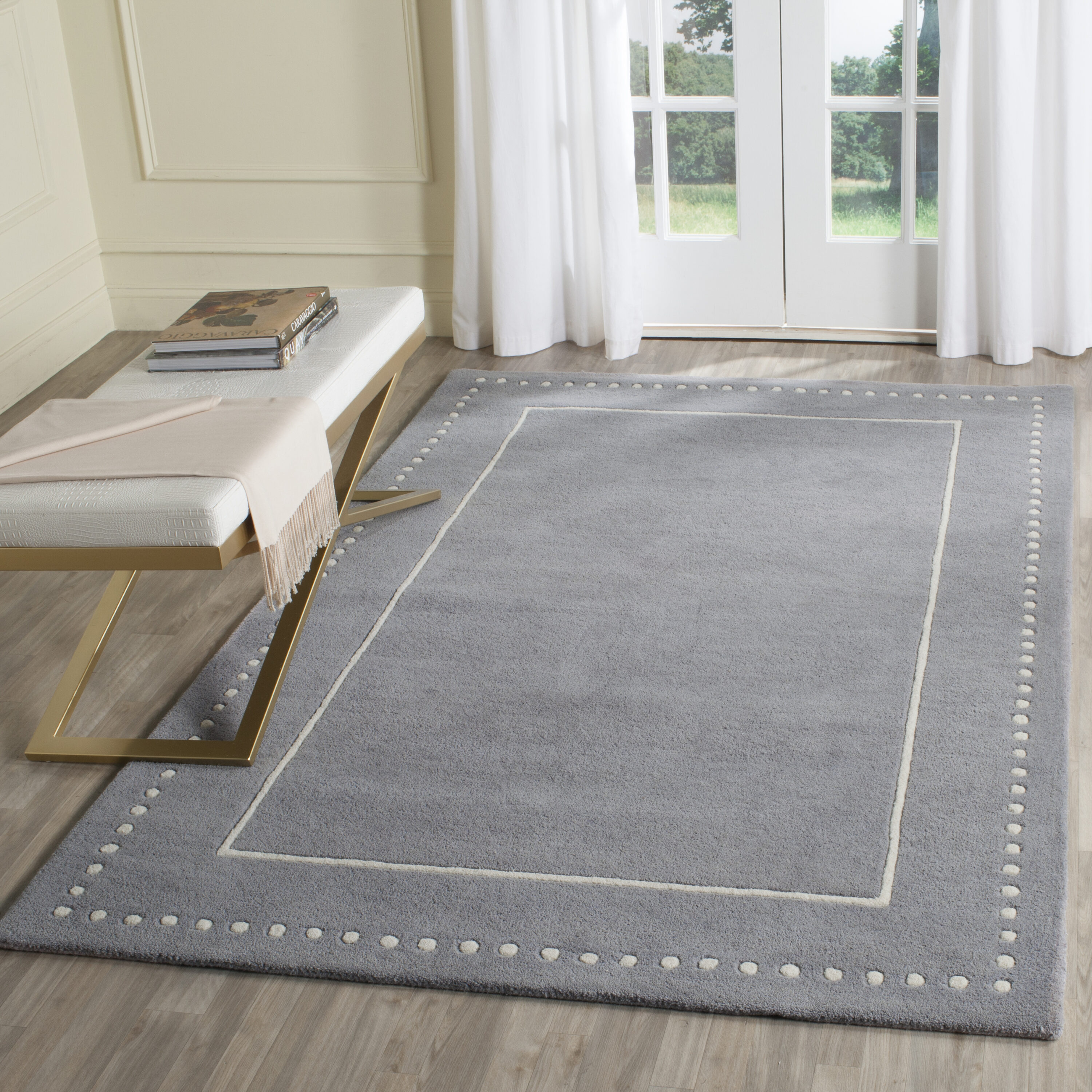 Safavieh BEL151D-24 Bella Huon 3 x 4 (ft) Tufted Wool Silver/Ivory Rectangular Indoor Border Farmhouse/Cottage Throw rug