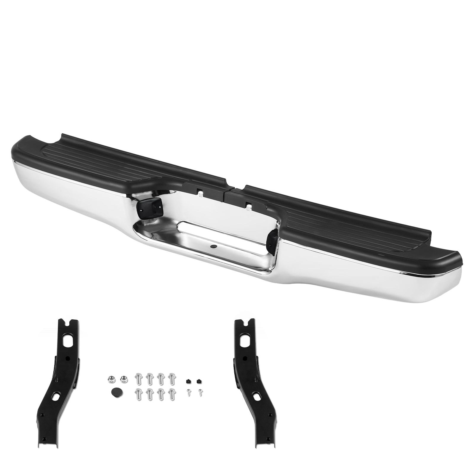 SVOPES SVOPESFTK199511584V9 Rear Step Bumper. Compatible with 1995-2004 Toyota Tacoma. Chrome Steel Back Bumper. Replacement Assembly with License Plate Light and Step Pad. No Sensor Holes. Fits TO1102215