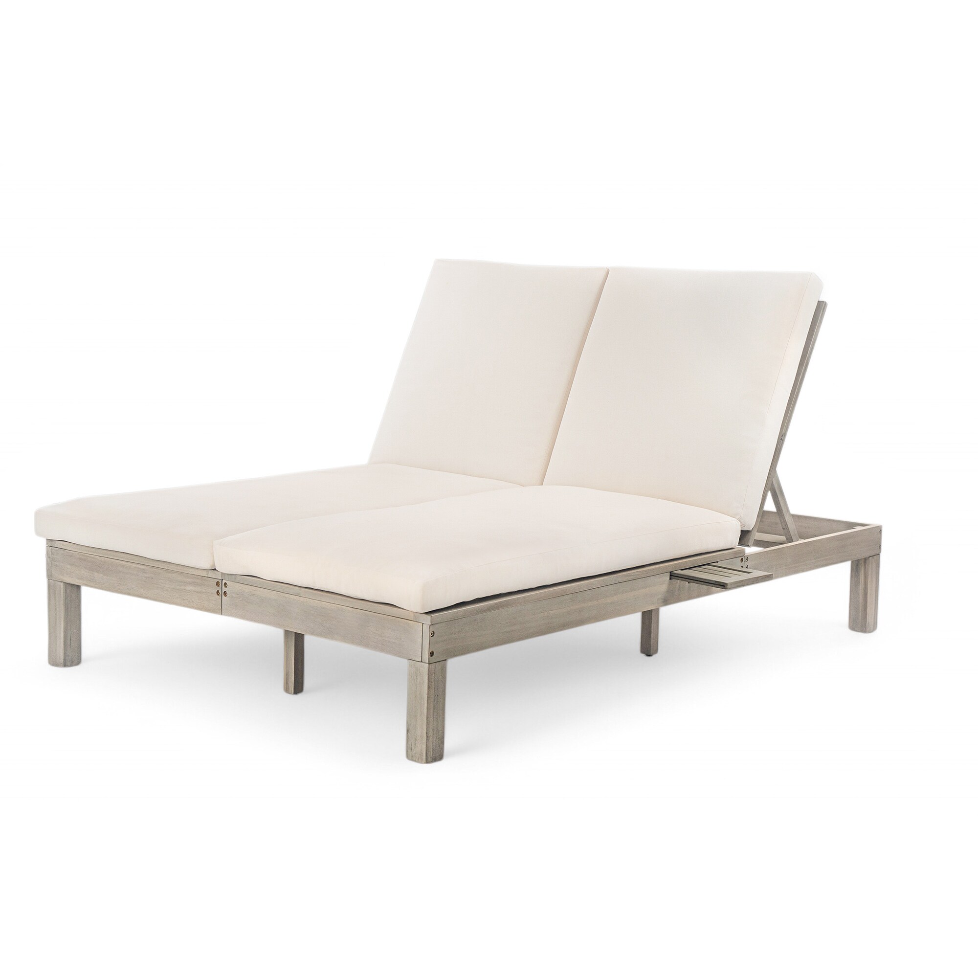 SINOFURN SYA020178GY Outdoor Daybed with Beige Cushions and Wood Frame