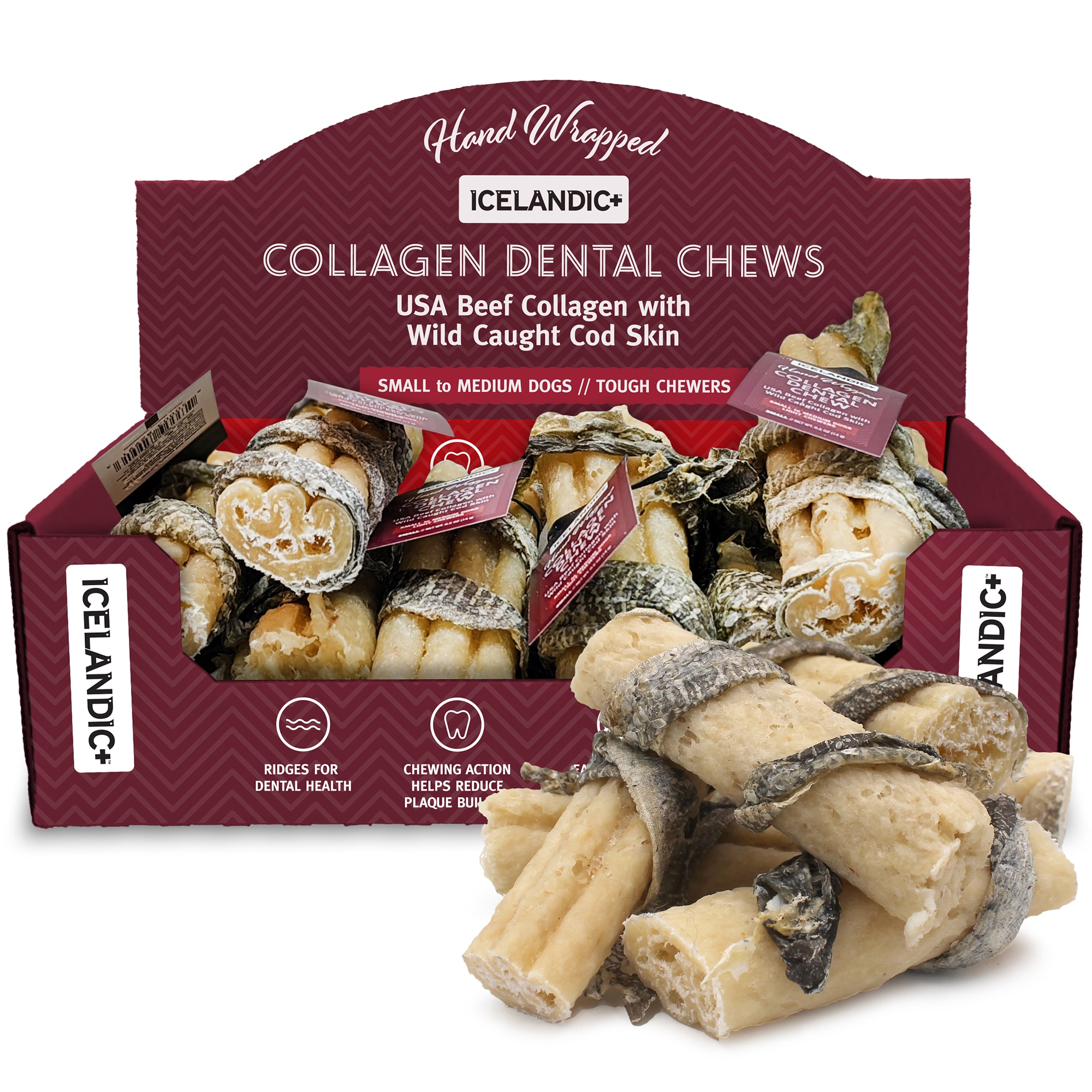 ICELANDIC+  Collagen Dental Chew Beef and Cod Skin 12 Pack 4in Dog Treat Stick