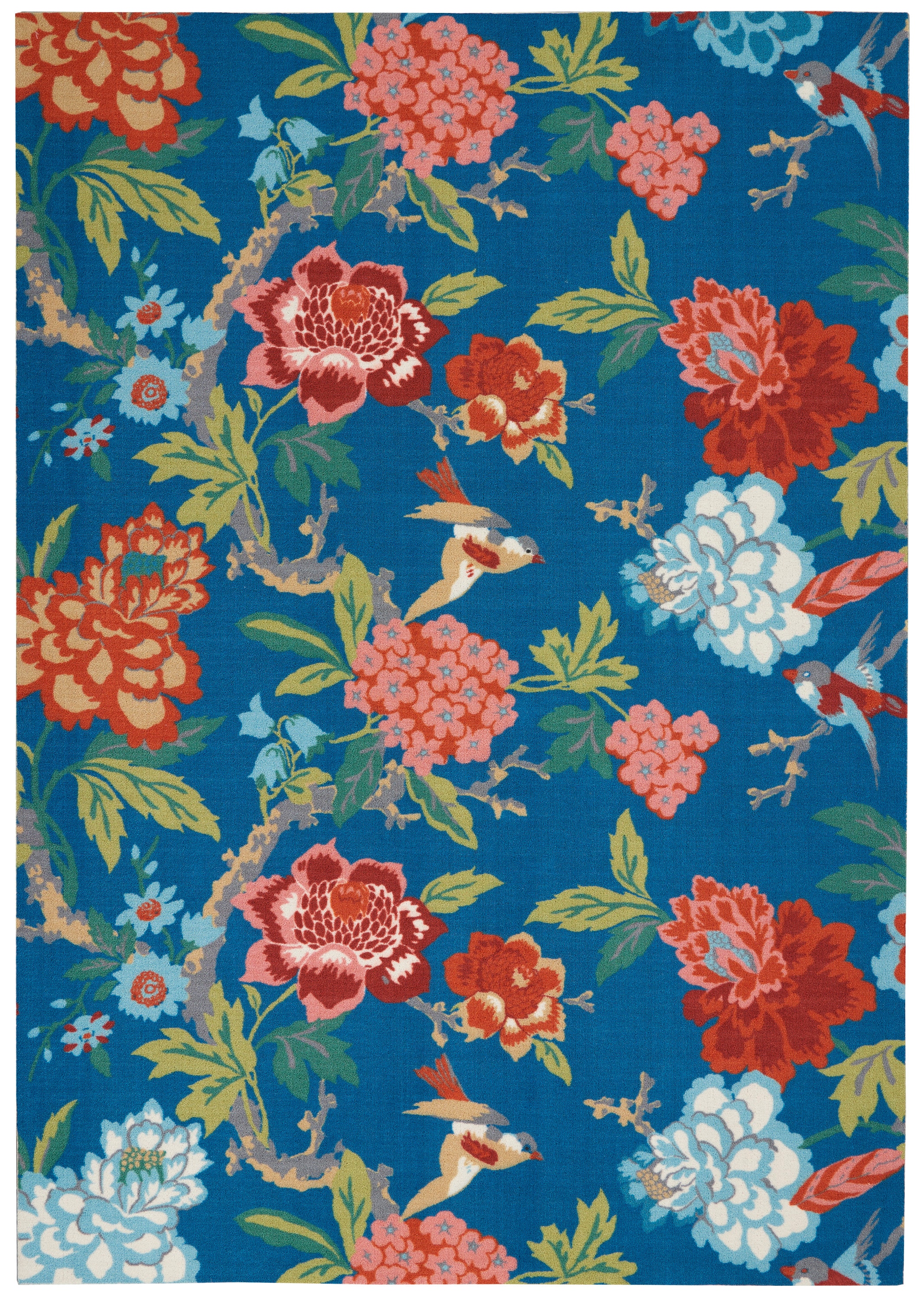 Blue Multicolor Floral Synthetic 4' x 6' Reversible Area Rug