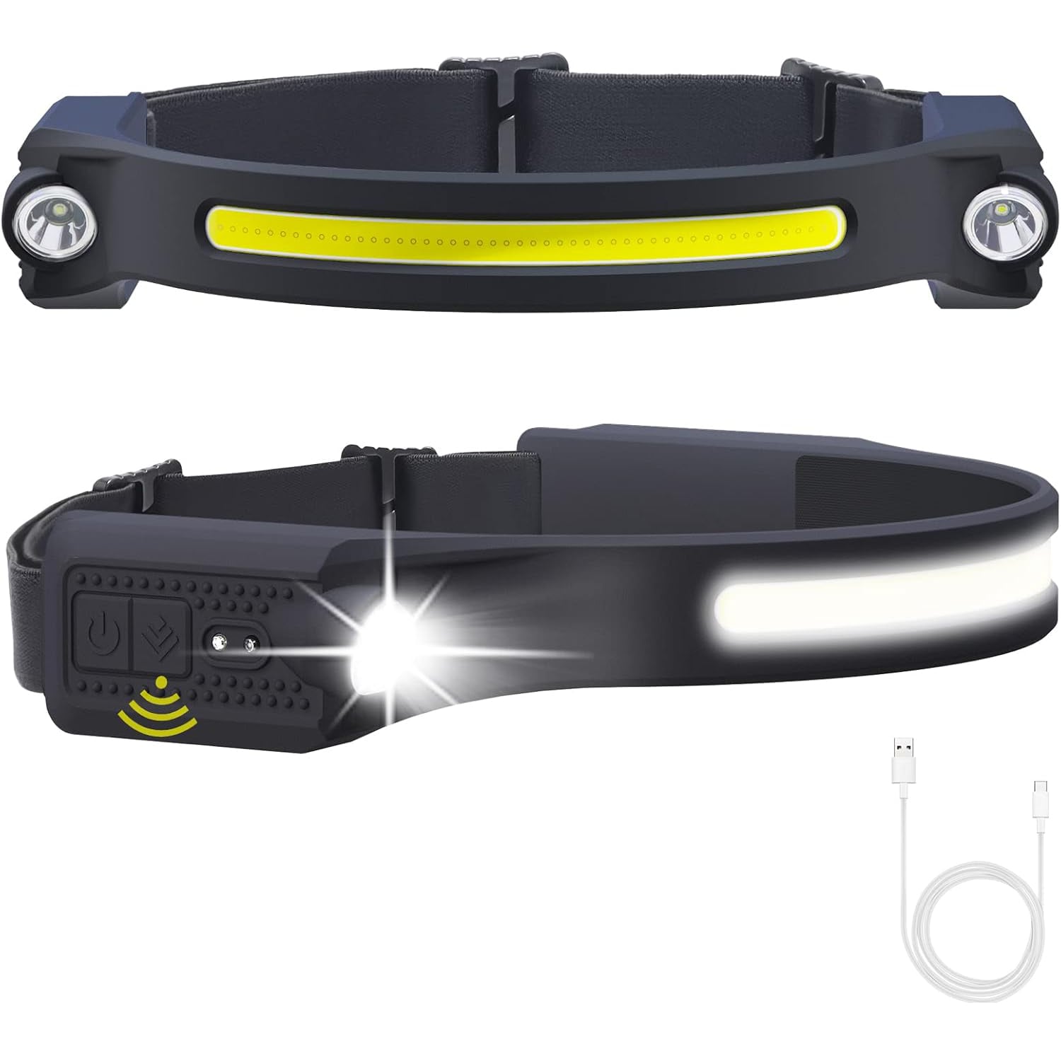 Etokfoks  LED Headlamp 2 Pack with 2 XPE Spotlights and COB Floodlight Sensor Mode 260 Degree Wide Beam IPX4 Waterproof for Camping