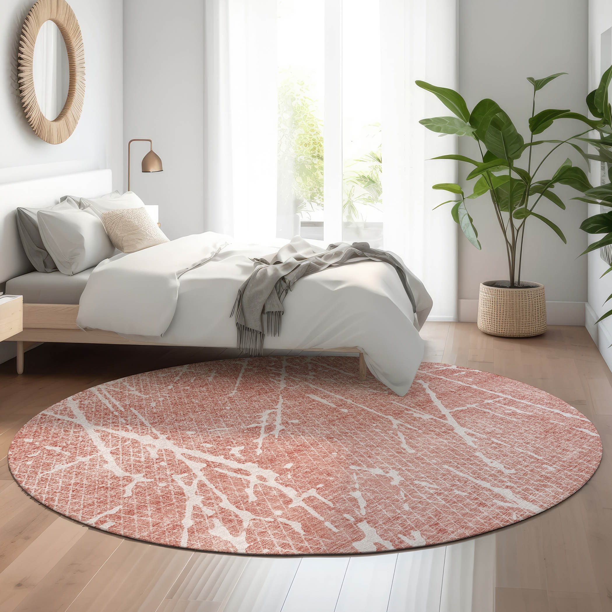 Addison Rugs AMF628BL8RO Mayfield AMF628BL 8 x 8 (ft) Loomed Polyester Blush Round Indoor Geometric Machine washable Area rug