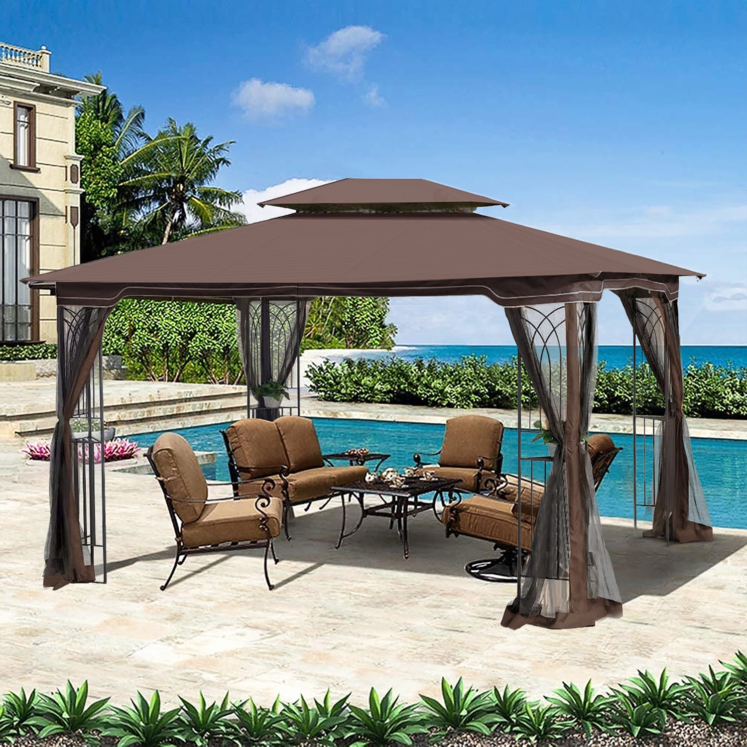 Patio Gazebo Canopy Tent With Ventilated Double Roof Screen Included ...