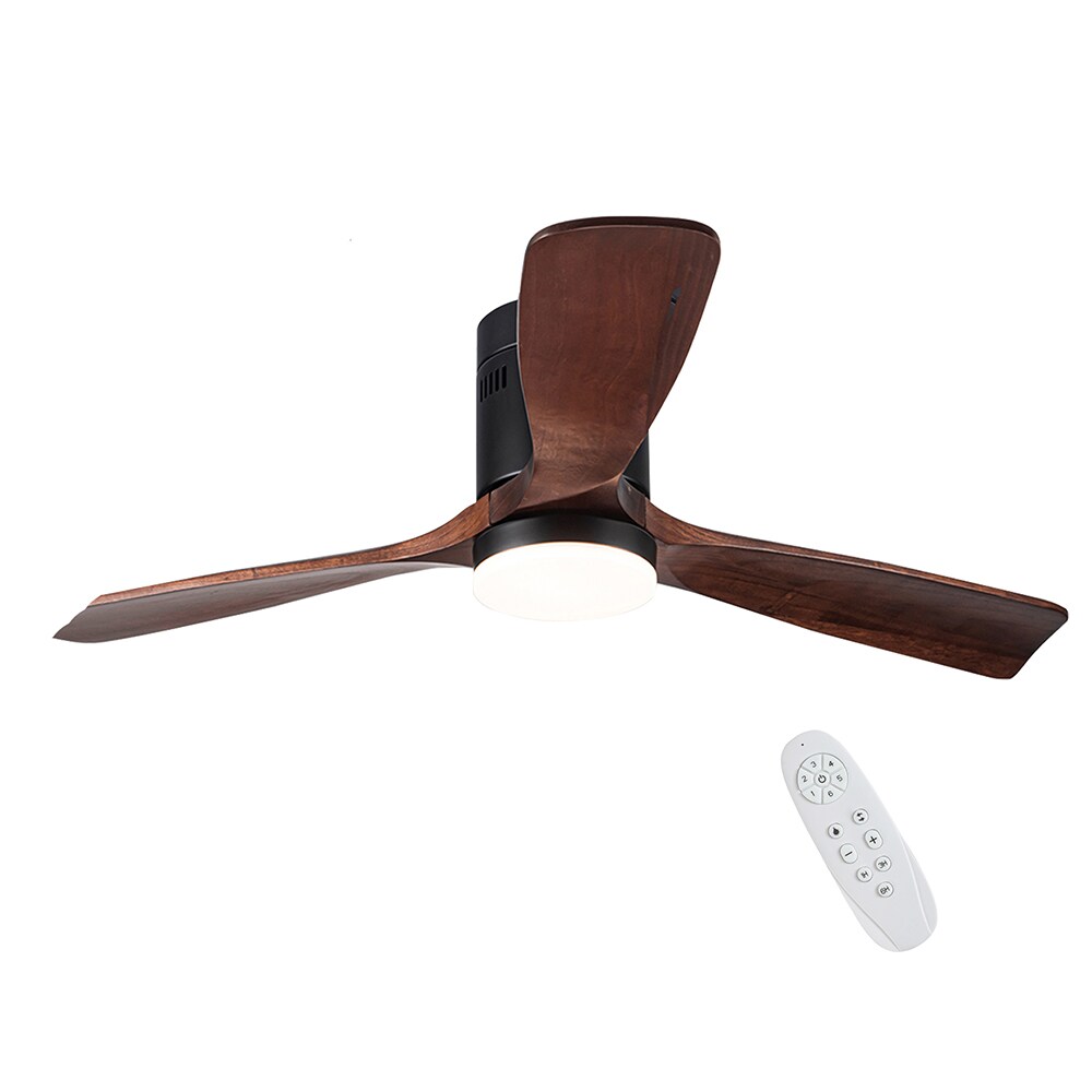 Sunrinx MG37-1-CF-7 YUHAO 52-Inches Antique brown with Antique brown Blades Integrated LED Fixture Indoor/Outdoor Flush mount Propeller Ceiling Fan With Light and Remote ( 3 -Blade)