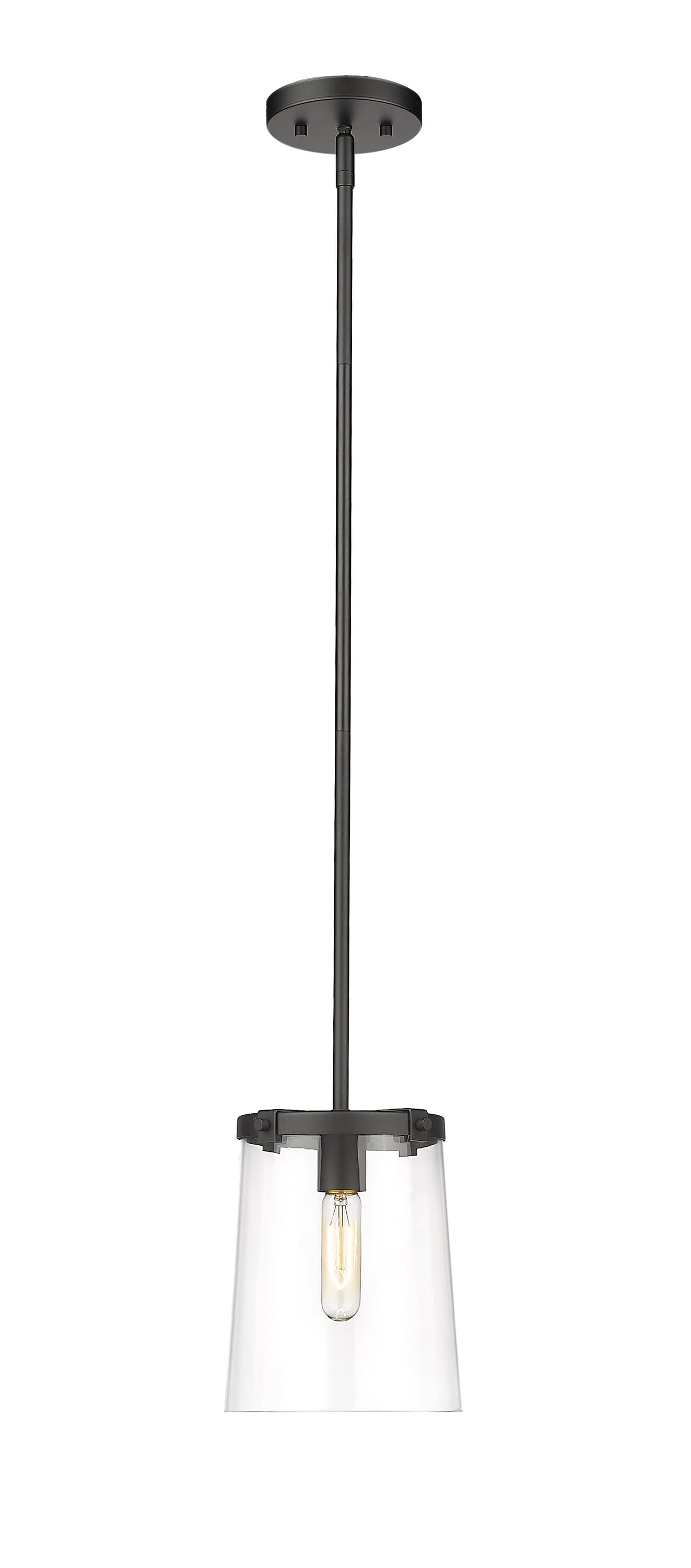 Transitional Matte Black Mini Pendant with Tapered Glass Shade
