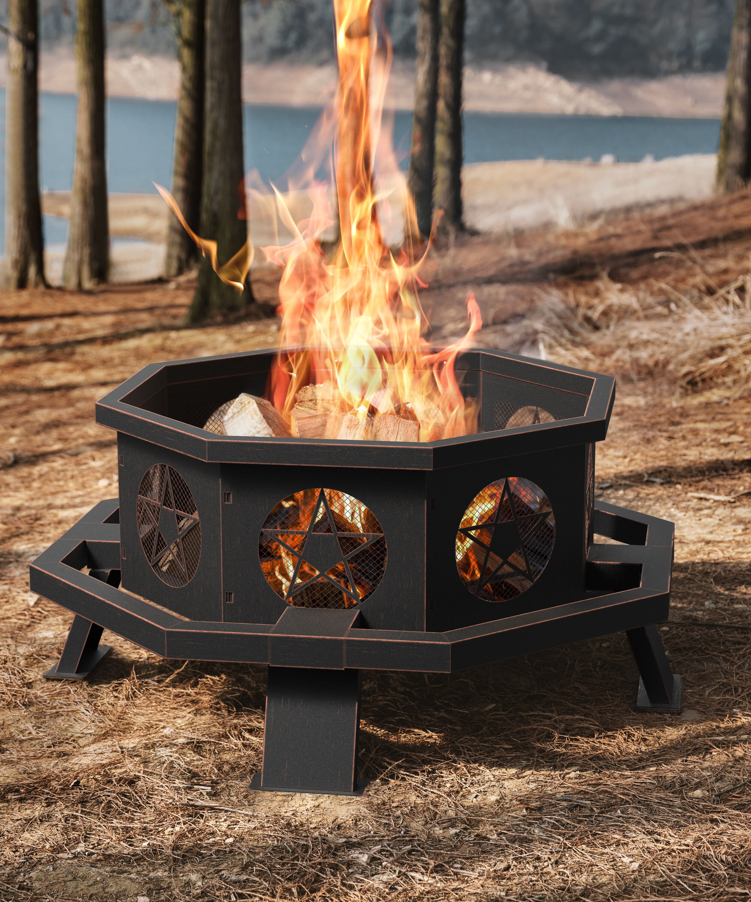 Vicinity 35-in W Iron Hexagon Wood-Burning Fire Pit