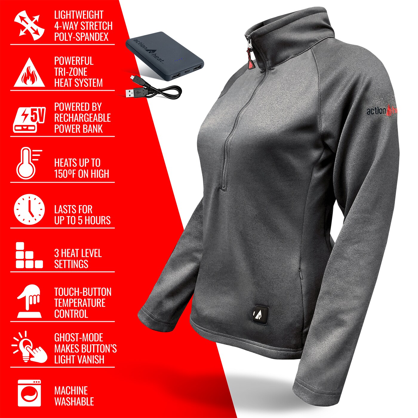 ActionHeat AH-ZTOP-5V-W-G-XL Tops-Shirts - View #4