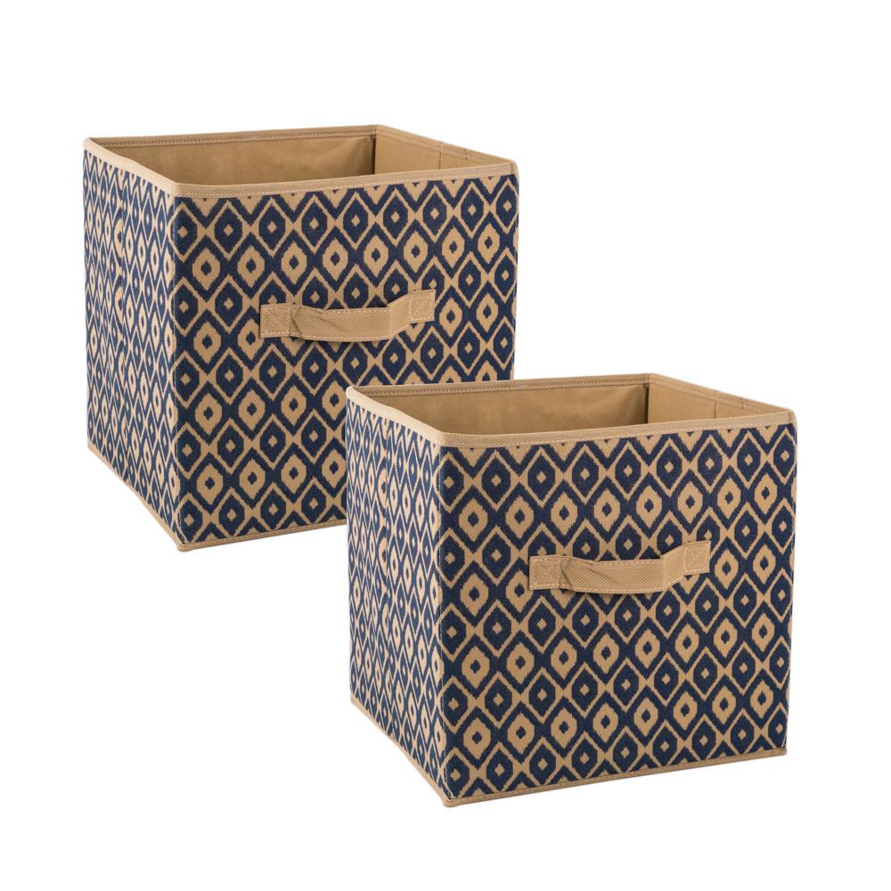 DII CAMZ36997 2-Pack 11-in W x 11-in H x 11-in D Nautical Blue Fabric Collapsible Stackable Bin