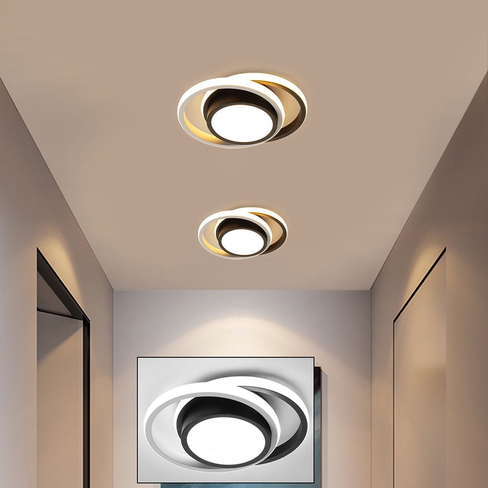 Oukaning 1-Light 10.62-in Black Modern Double Circle Design LED Flush ...