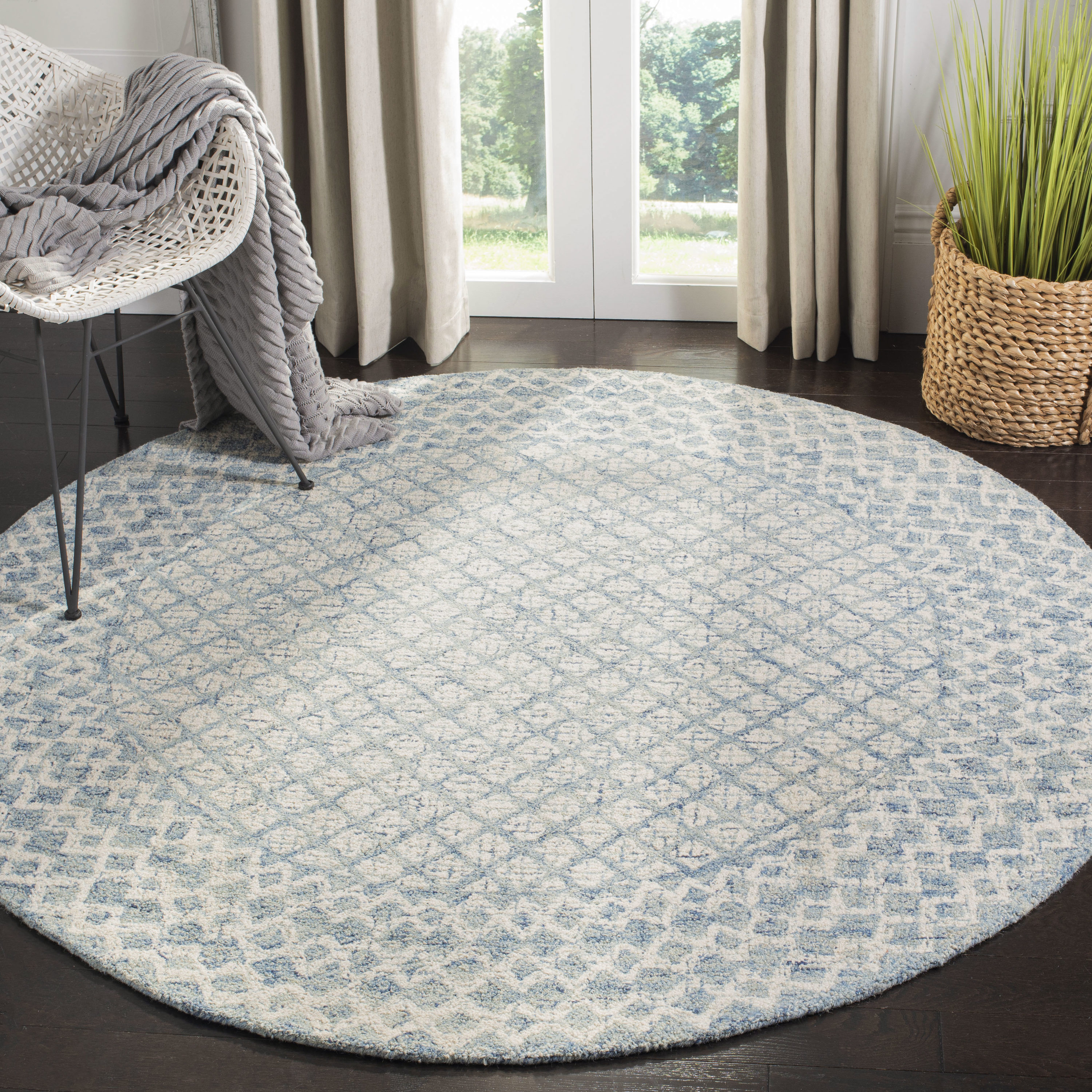 Safavieh Abstract Sadie 8 X 8 (ft) Wool Blue/Ivory Round Indoor ...