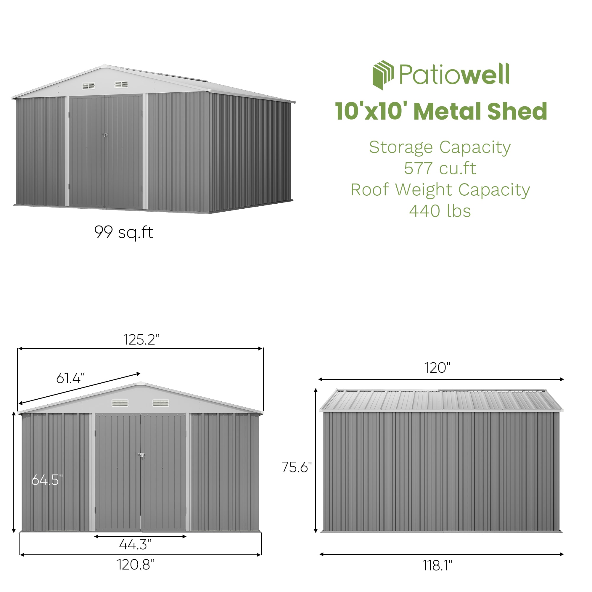 Patiowell WES-PS22-0096-GY Metal-Storage-Buildings-Sheds - View #7