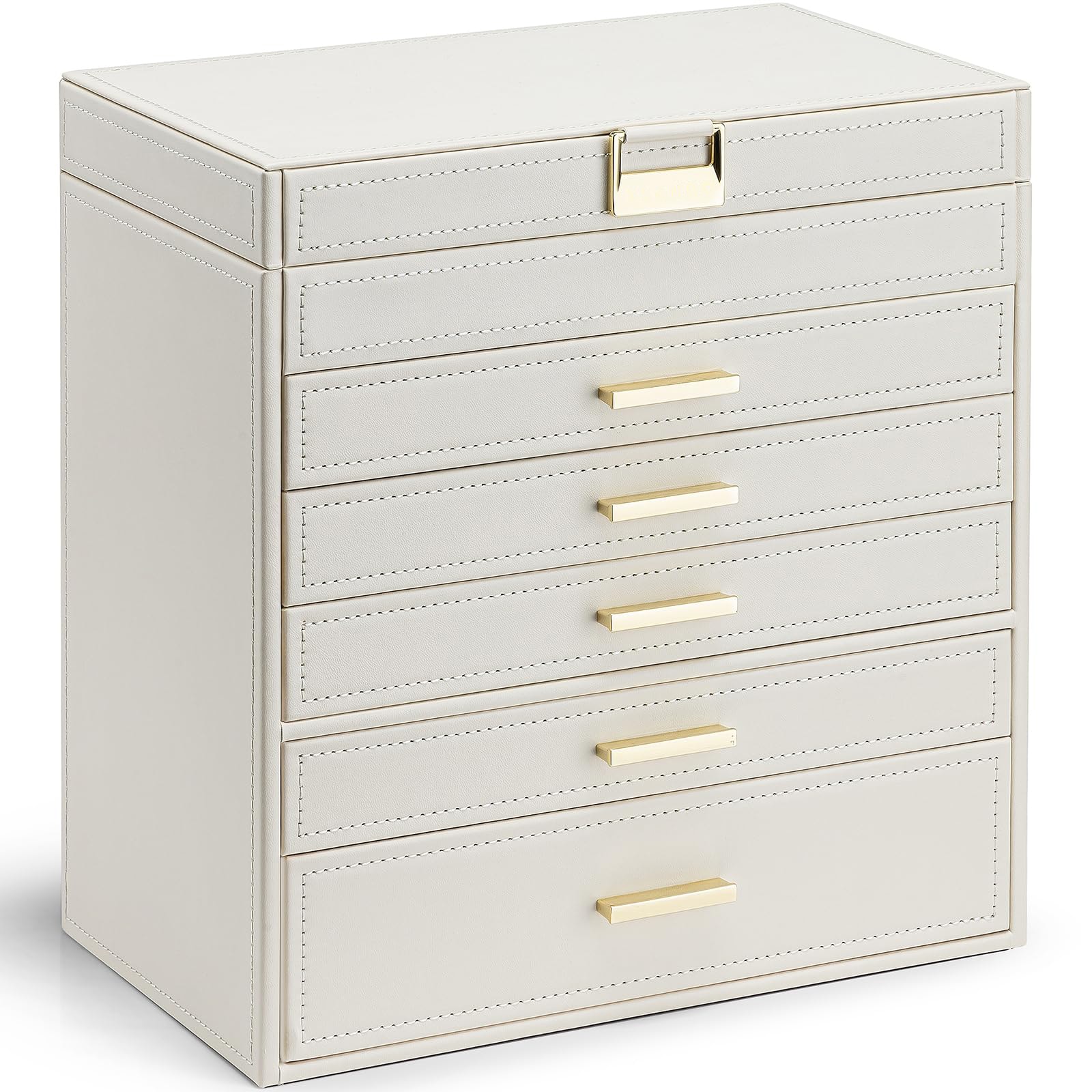 Etokfoks  6 Layer Large PU Leather Jewelry Box with Drawers Removable Dividers and FSC Certified Frame for Rings and Necklaces