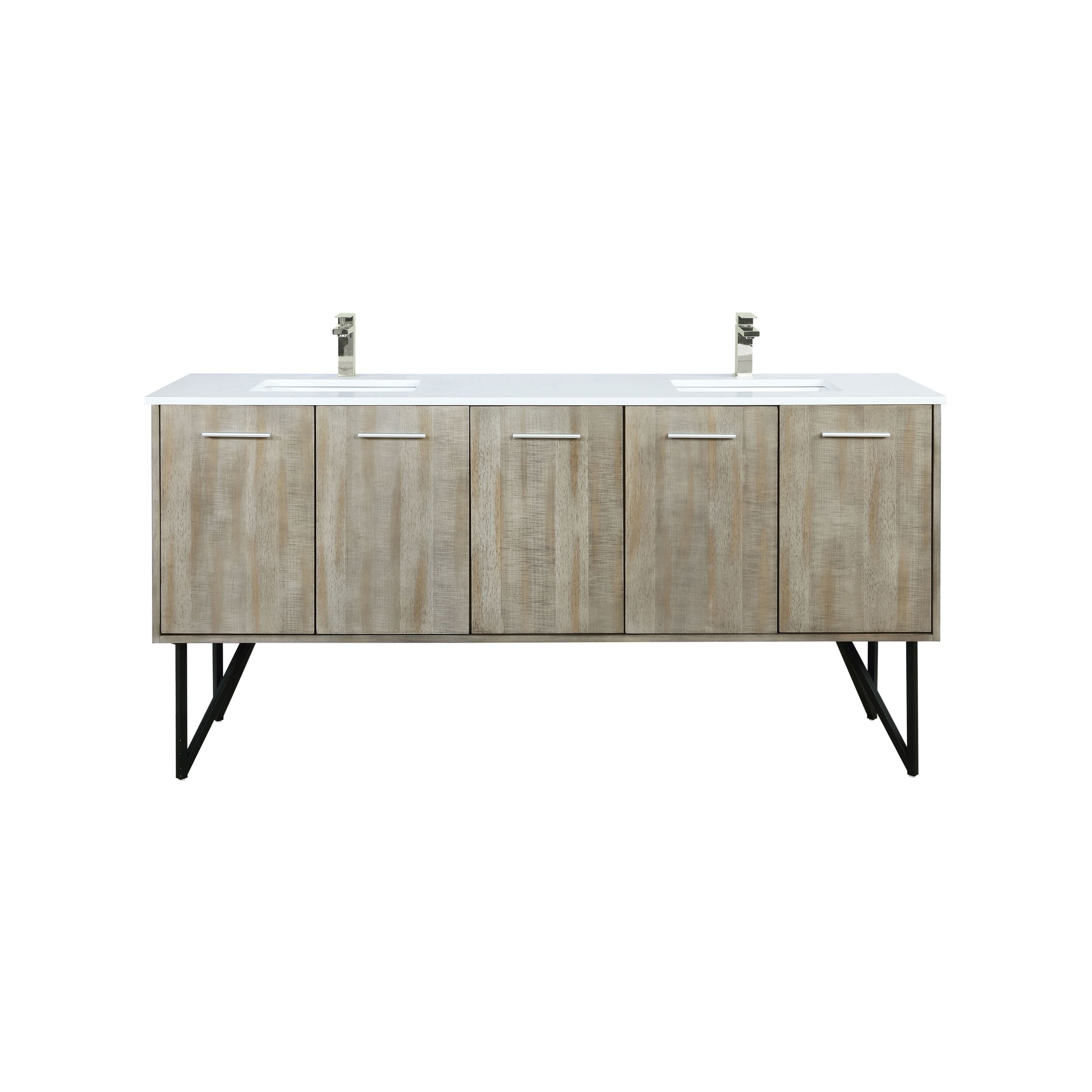 LIVACA 72 inch Acacia Wood Rustic Double Bathroom Vanity with Cultured Marble Top and Brushed Nickel Faucet Set