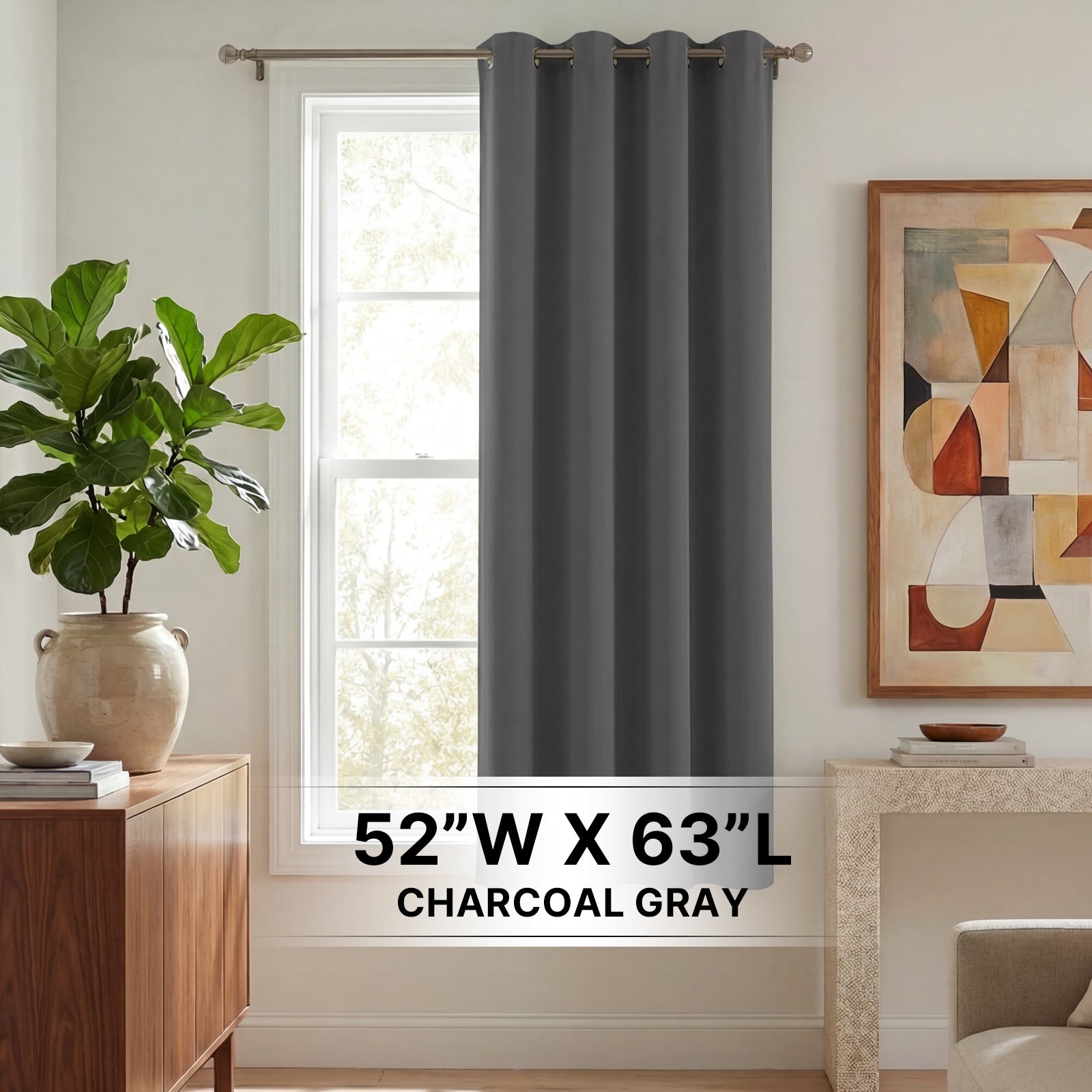 H.Versailtex -  1 Panel Premium Blackout Curtain Panel Pair Grommet Top 52 x 63 in Charcoal Gray