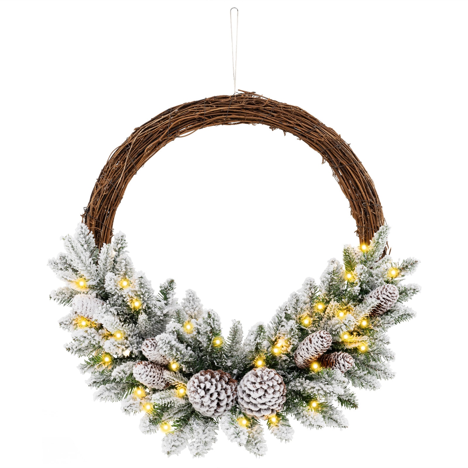 Forclover HYFE-22060 24-in Flocked Pre-lit Indoor/Outdoor Battery-operated Natural Ornament Artificial Christmas Wreath