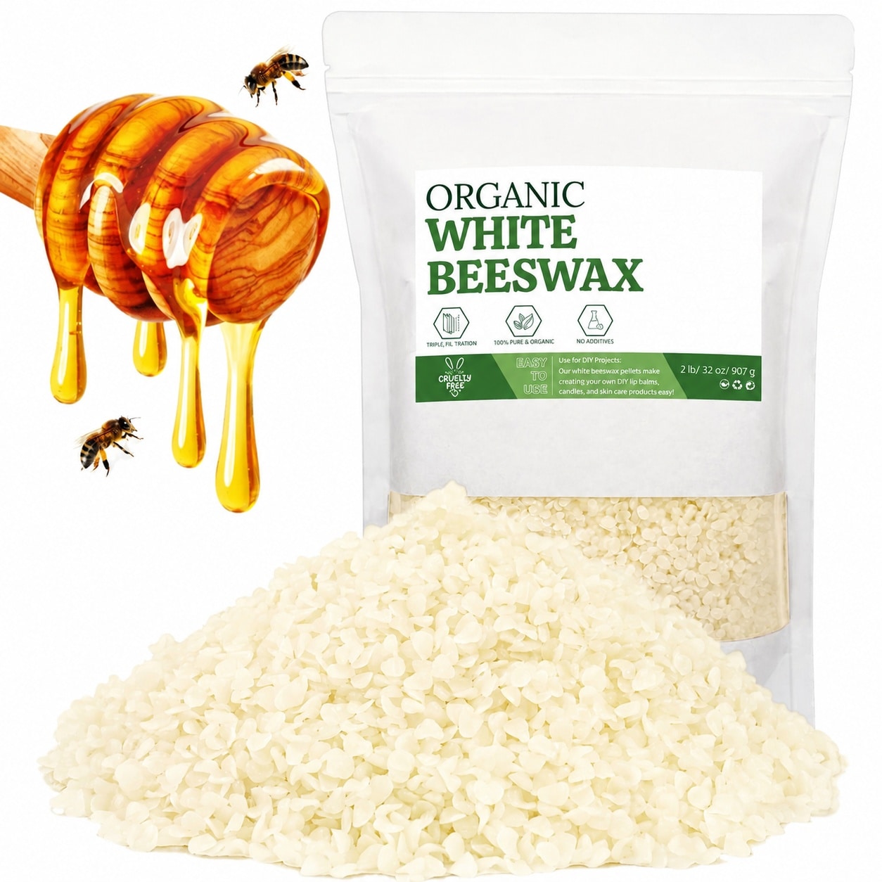 Linder Group Inc White beeswax pellets organic natural wax for candle making body and skin care diy lip balm and soap making supplies 2 lb Set triple filtered #L3DX3FJE