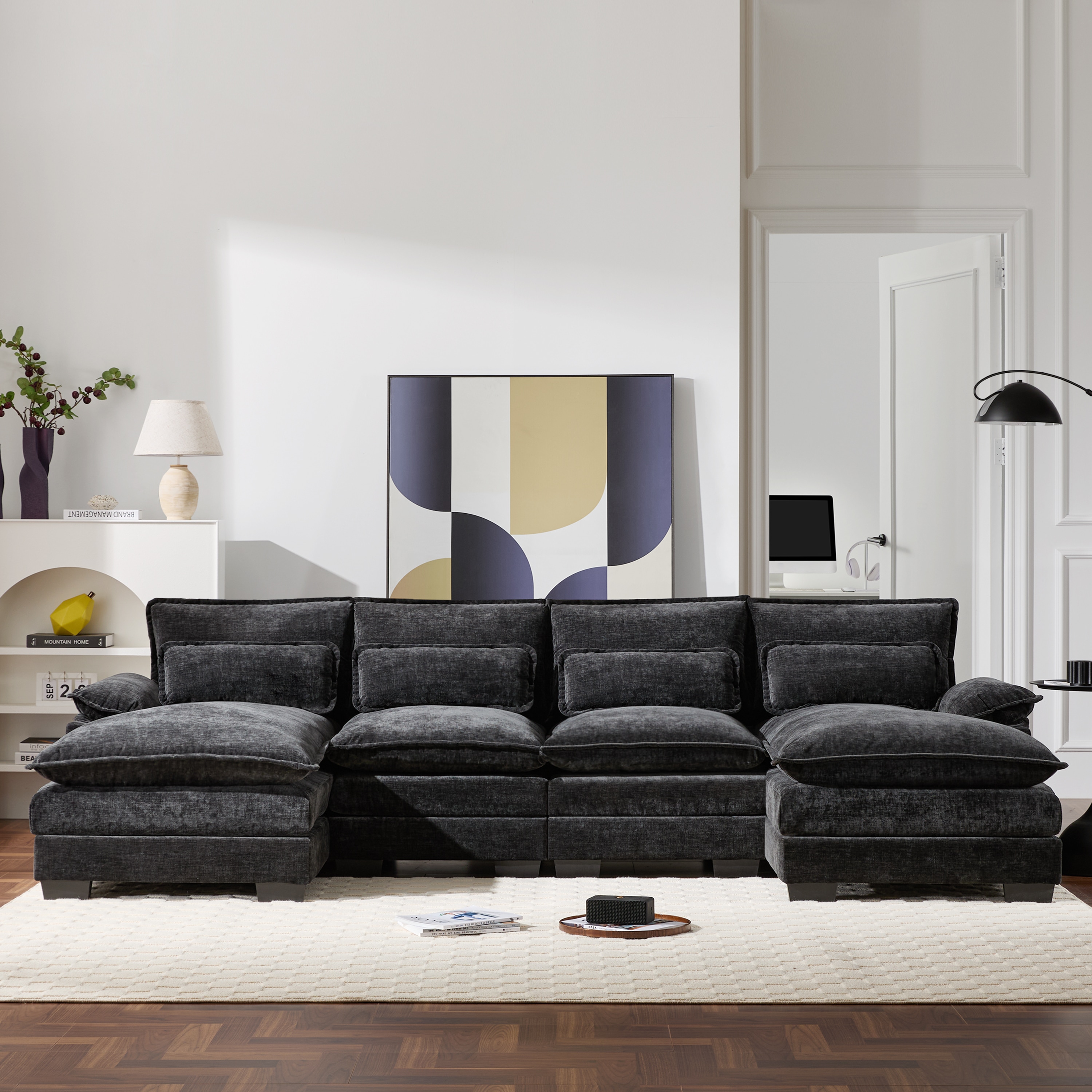 JIMSMAISON JMGTSO16B 110-in Modern Black Chenille Sofa