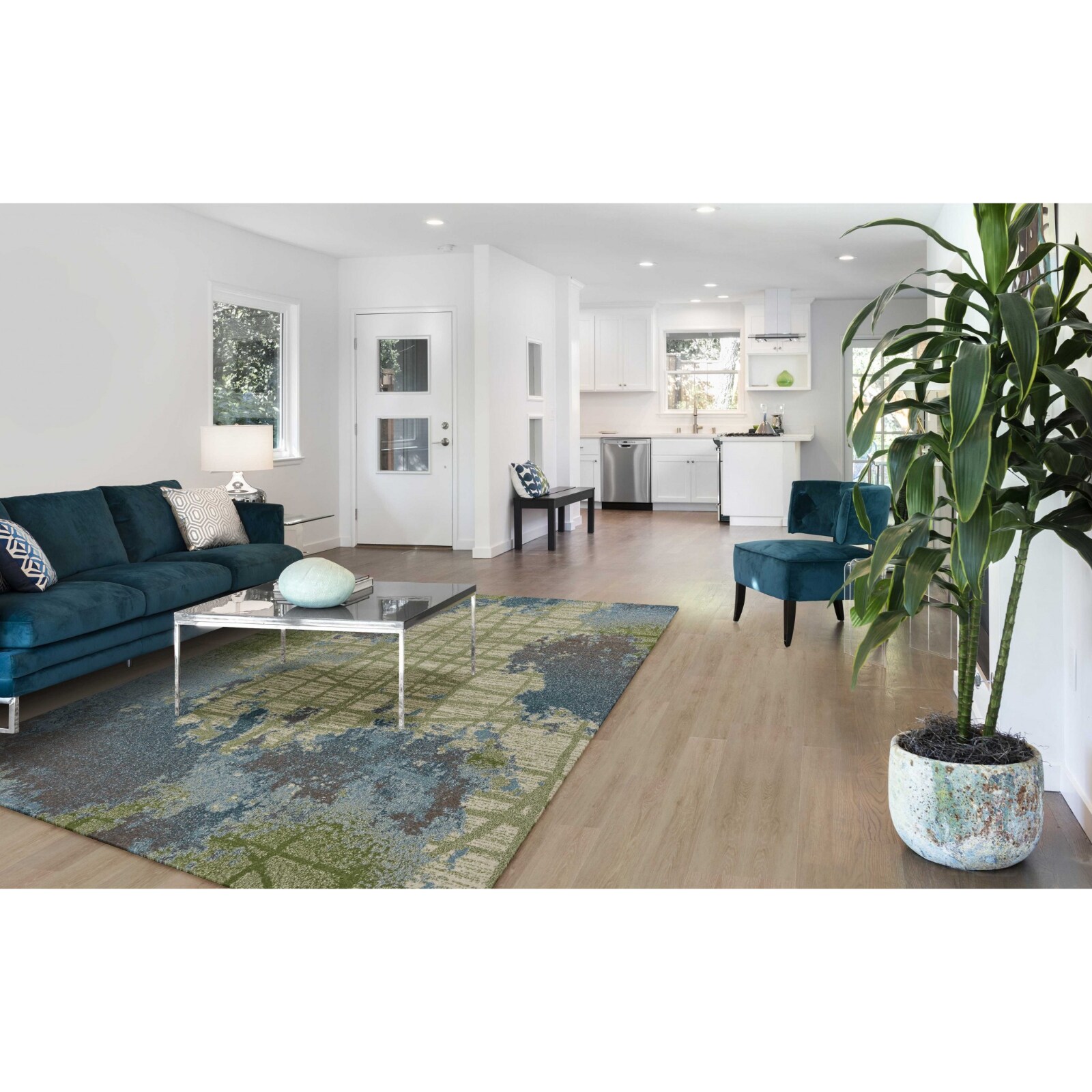 HomeRoots 353634 Bernadette 3 X 4 (ft) Blue and Green Indoor Abstract Area Rug