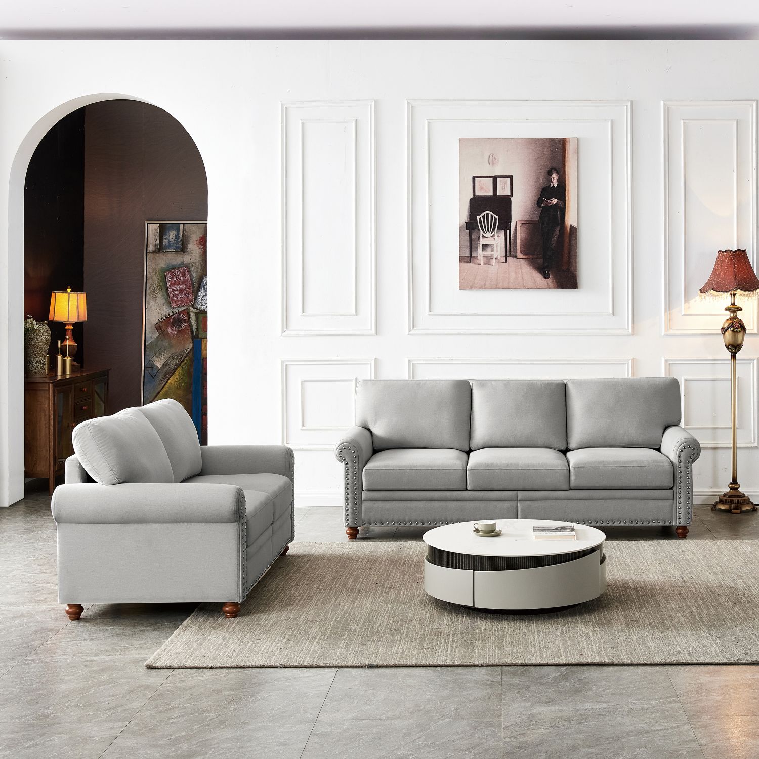 JASMODER W1097S00025 Classic Living Room Sofa In Grey Fabric 2+3 Seat (Same As W1097S00060)