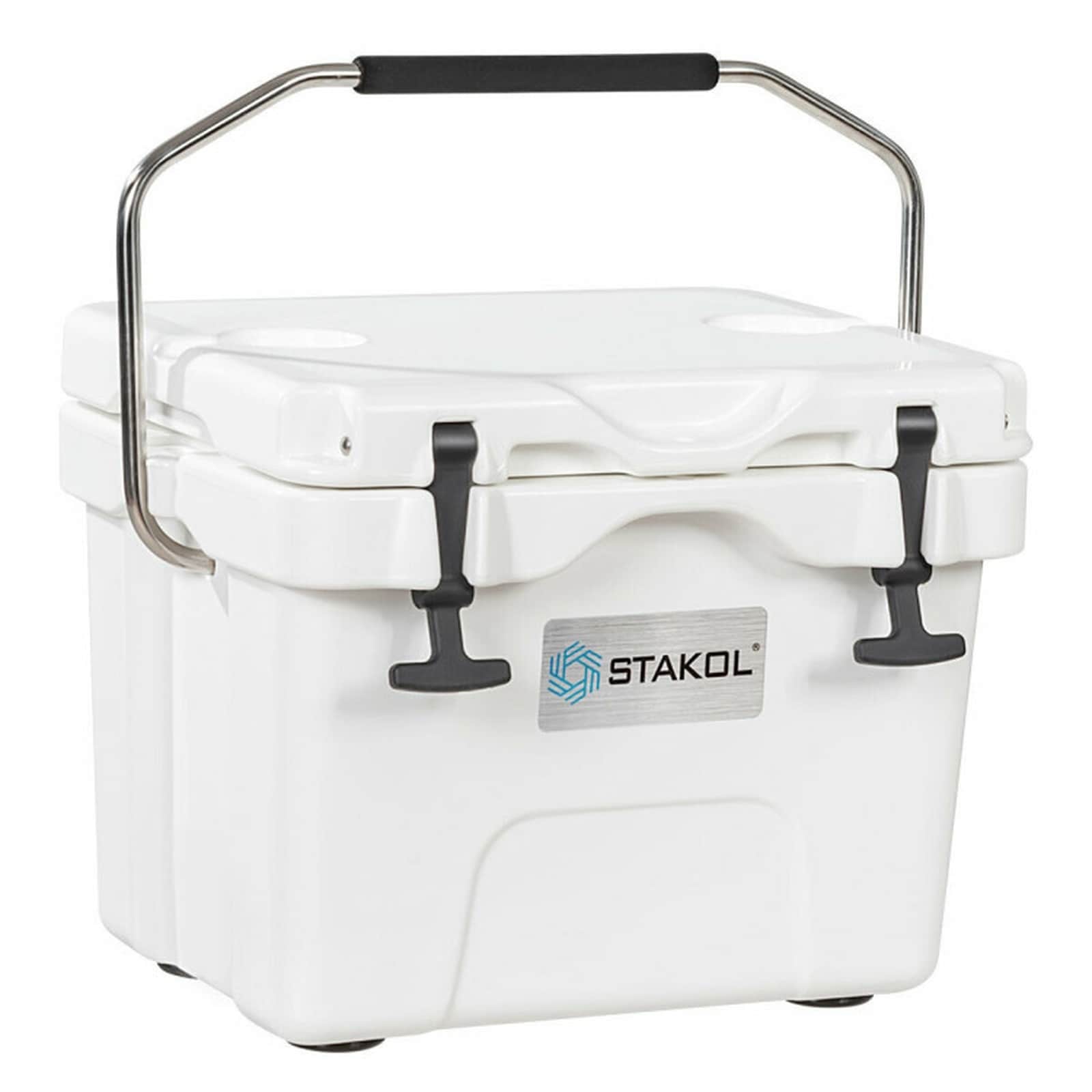 SUGIFT 16-Quart 24-Can Portable Insulated Ice Cooler 4-Day Ice Retention with 2 Cup Holders T-Handle Latches and Stainless Steel Handle-White