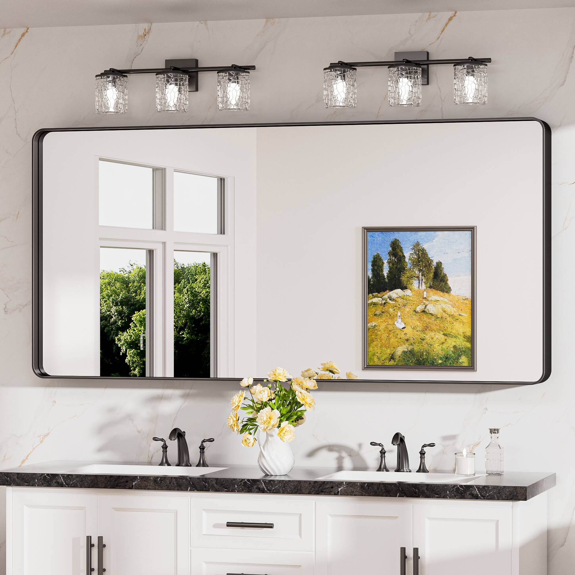 Keonjinn LW-JSKYJ2-15070BK Bathroom Mirrors 60-in W x 28-in H Rectangle Matte Black Framed Wall Mirror