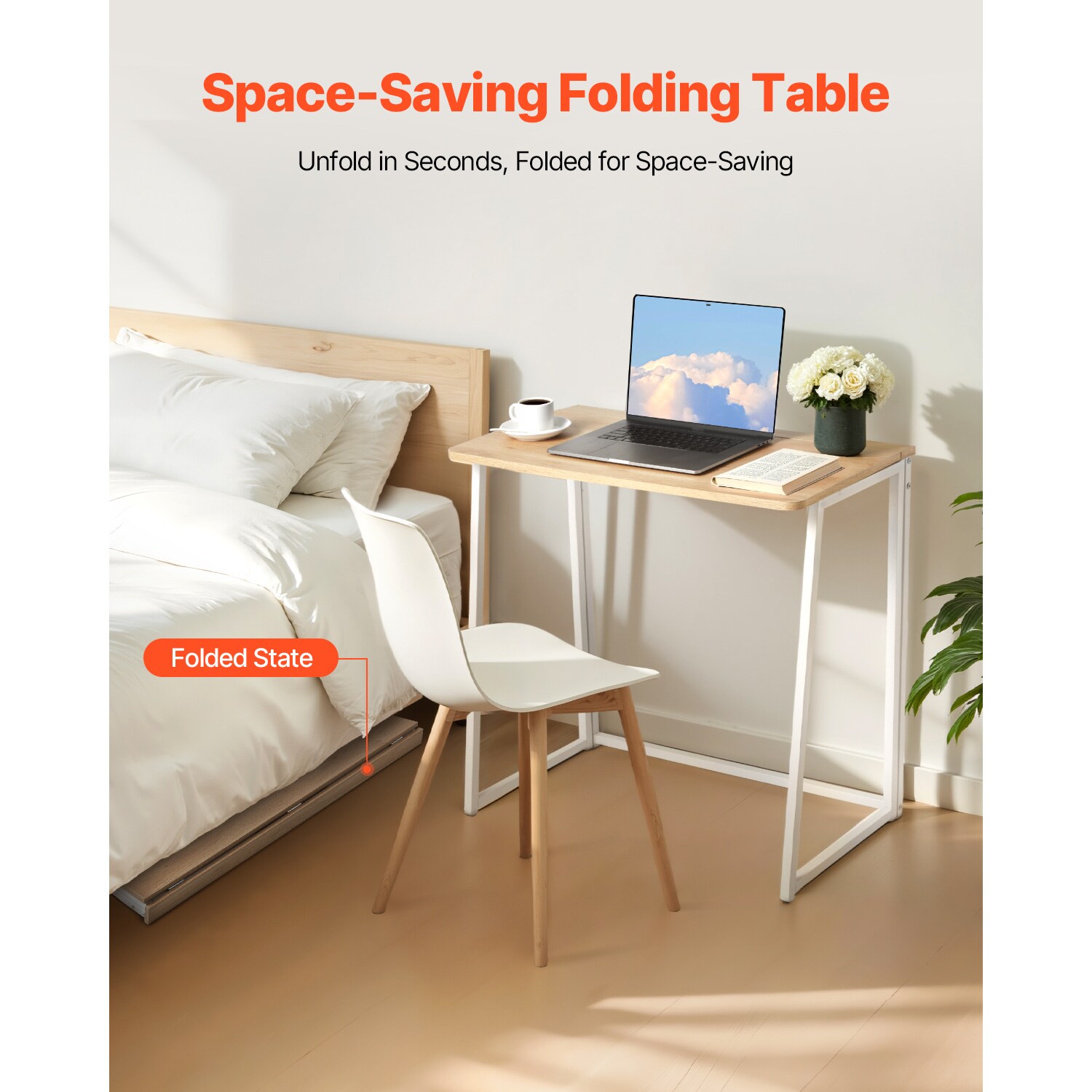 VEVOR Folding Desk 31.5in Foldable Table for Small Spaces with Storage ...