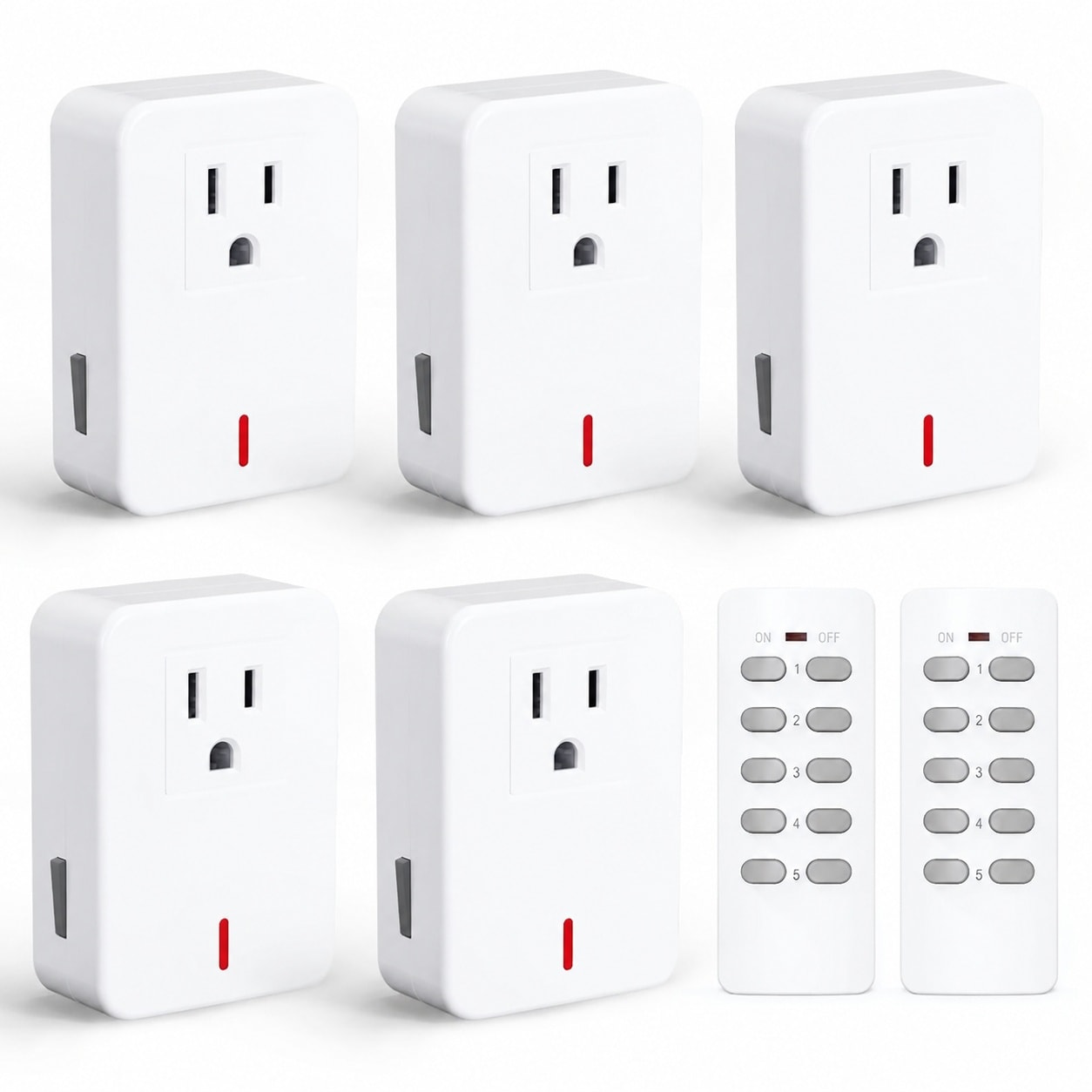 ITOPFOX Remote Control Outlet Wireless Light Switch Kit for Appliances Indoor Use 5 Outlet 2 Remote Set Up to 100 Foot Range White #LIT0706I094