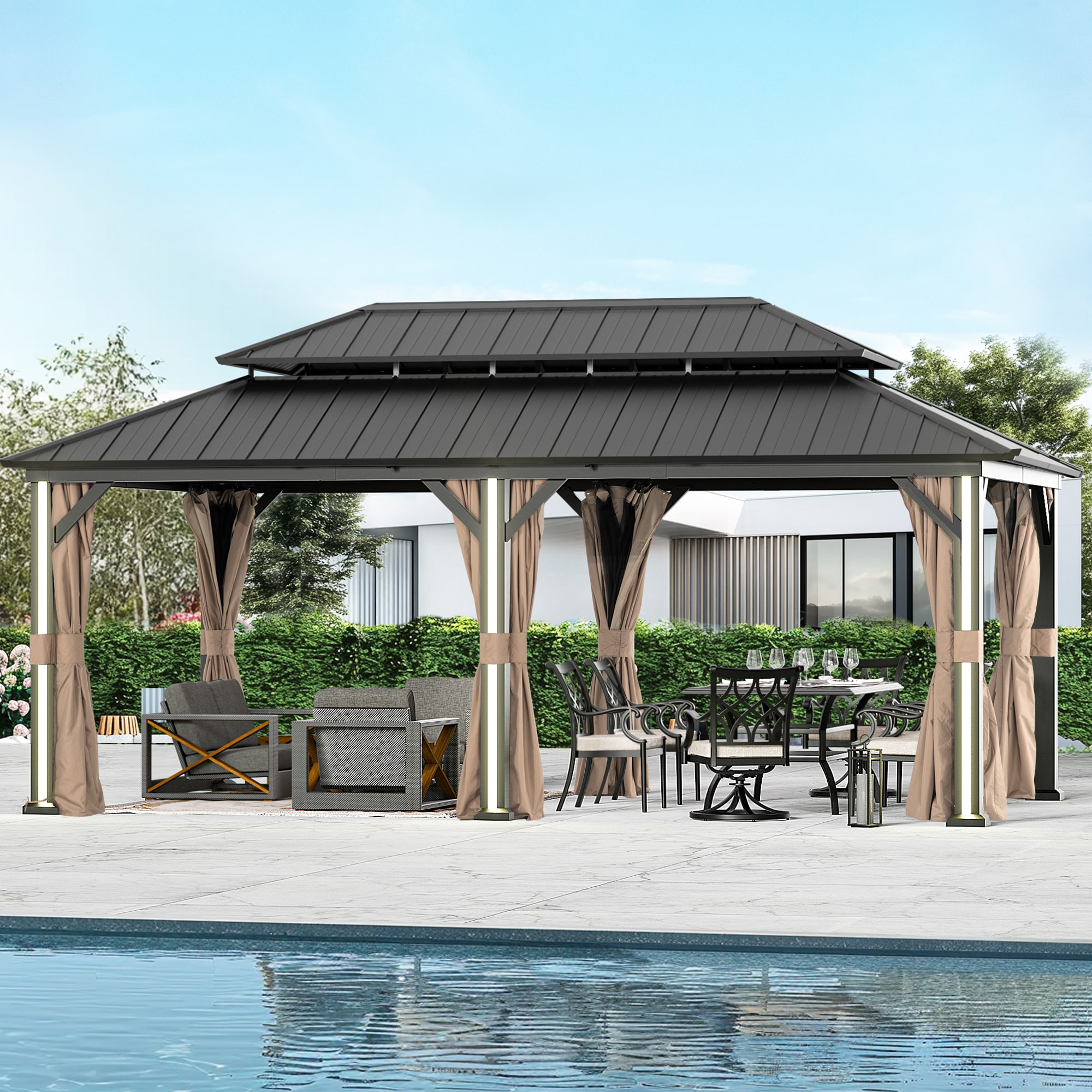 ELEVATE OUTDOORS IG10600042-1220N 20-ft x 12-ft Verda Black Gazebo with Hardtop Roof (Screen Included)