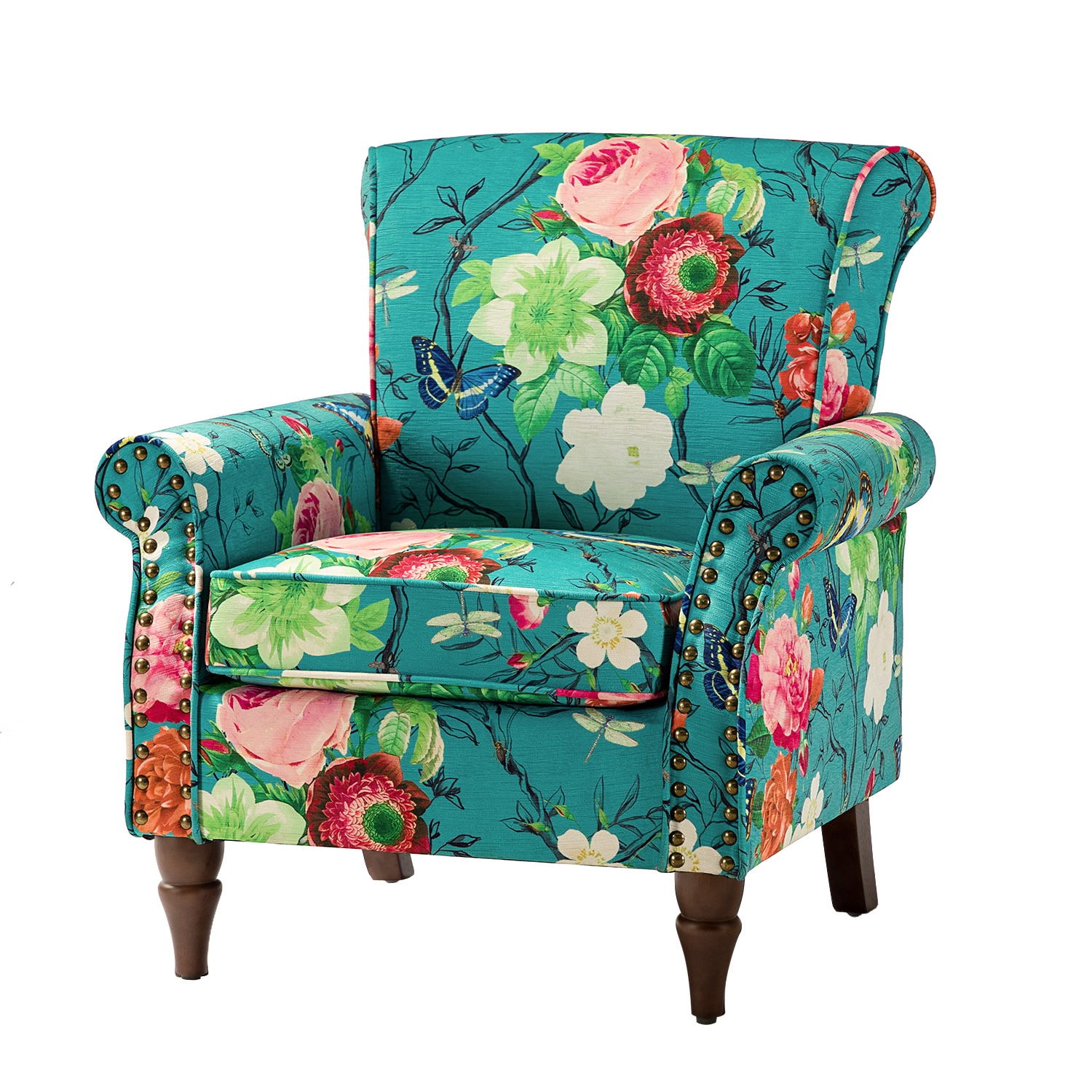 14 Karat Home - Araceli 31.5-in W Casual BLUE Velvet Accent Armchair