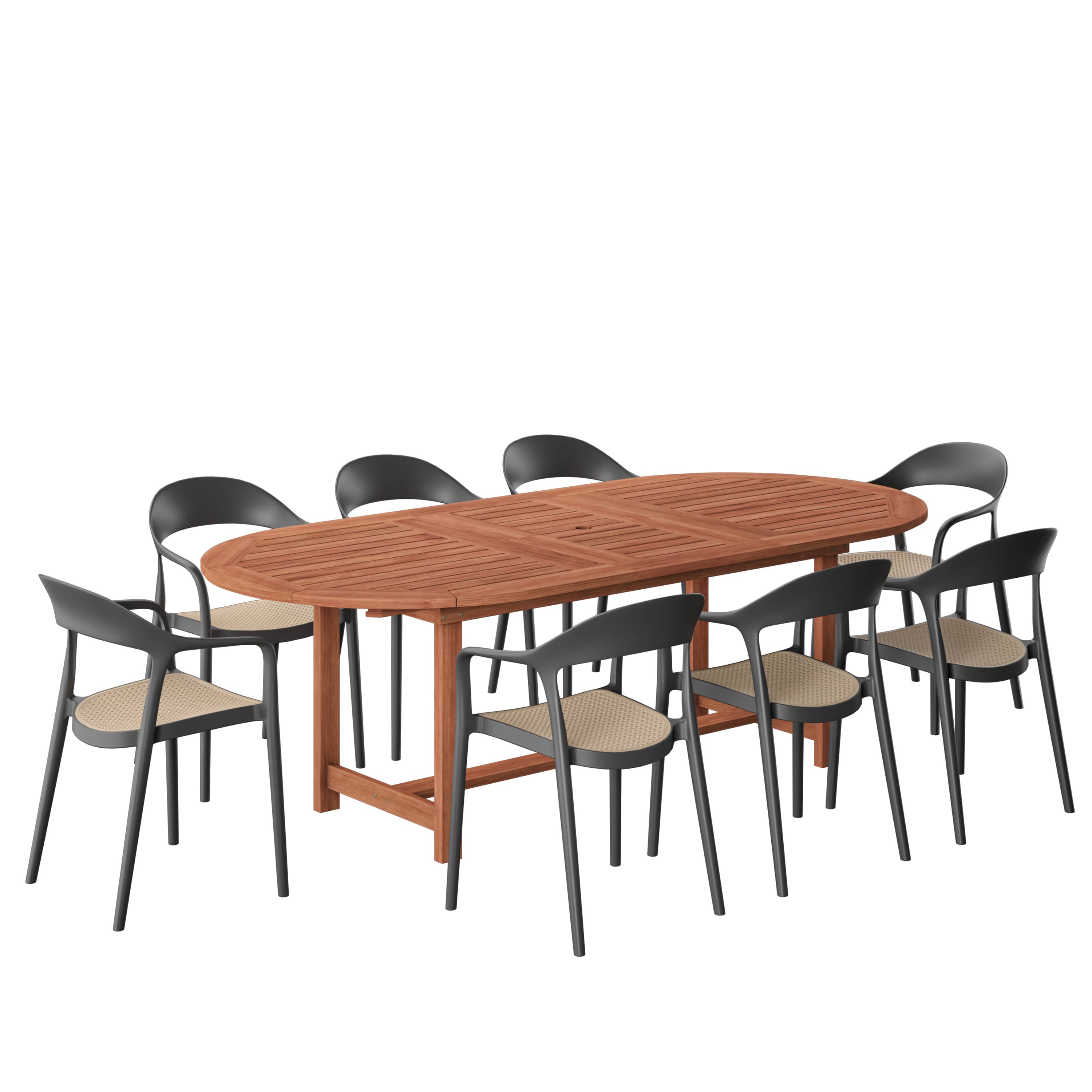 Amazonia 359-8-CARA-BK Urban Elements Ishigaki Patio Dining Set for 8 – Perfect for Family and Friends - Modern and Stylish Dining Table with Chairs