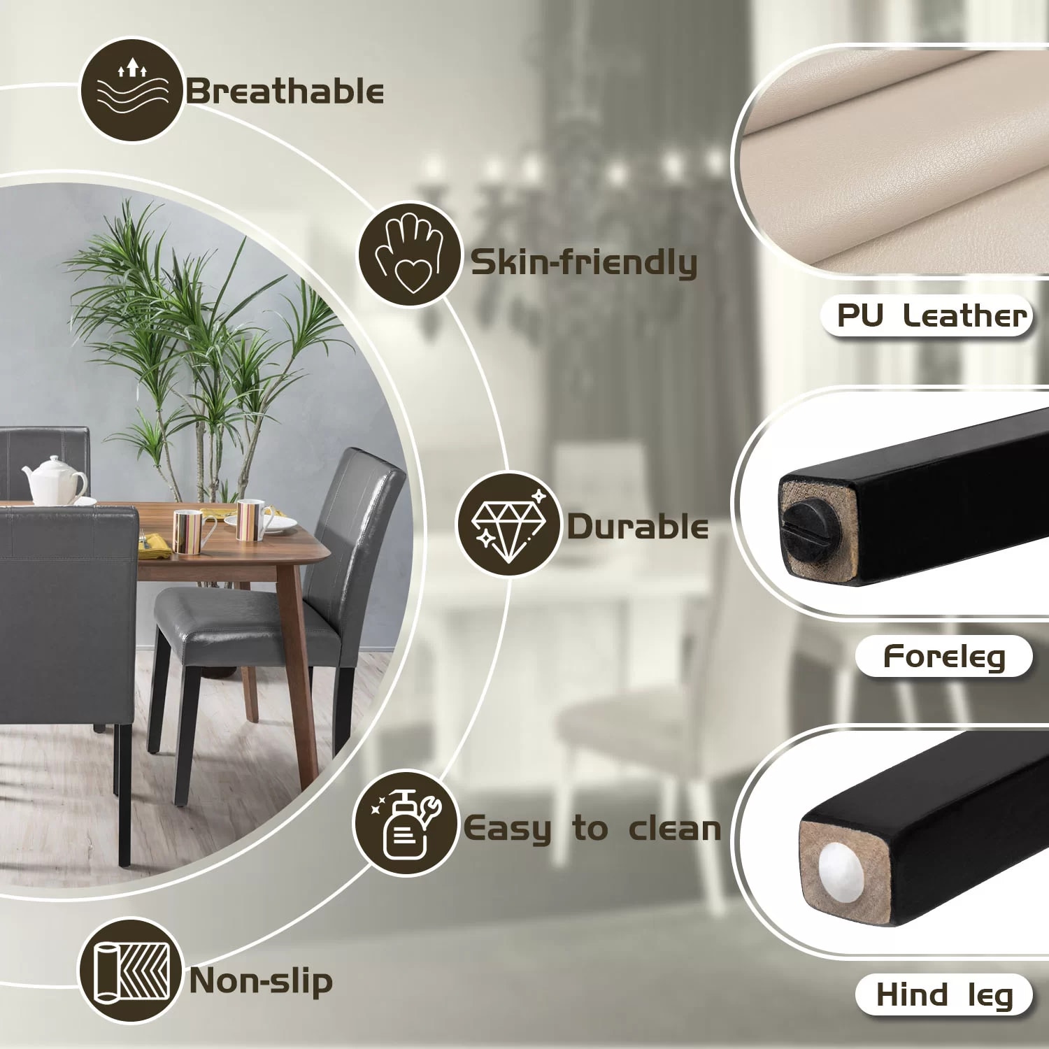 Vineego LS-DC201PBG-4 Dining-Chairs - View #5