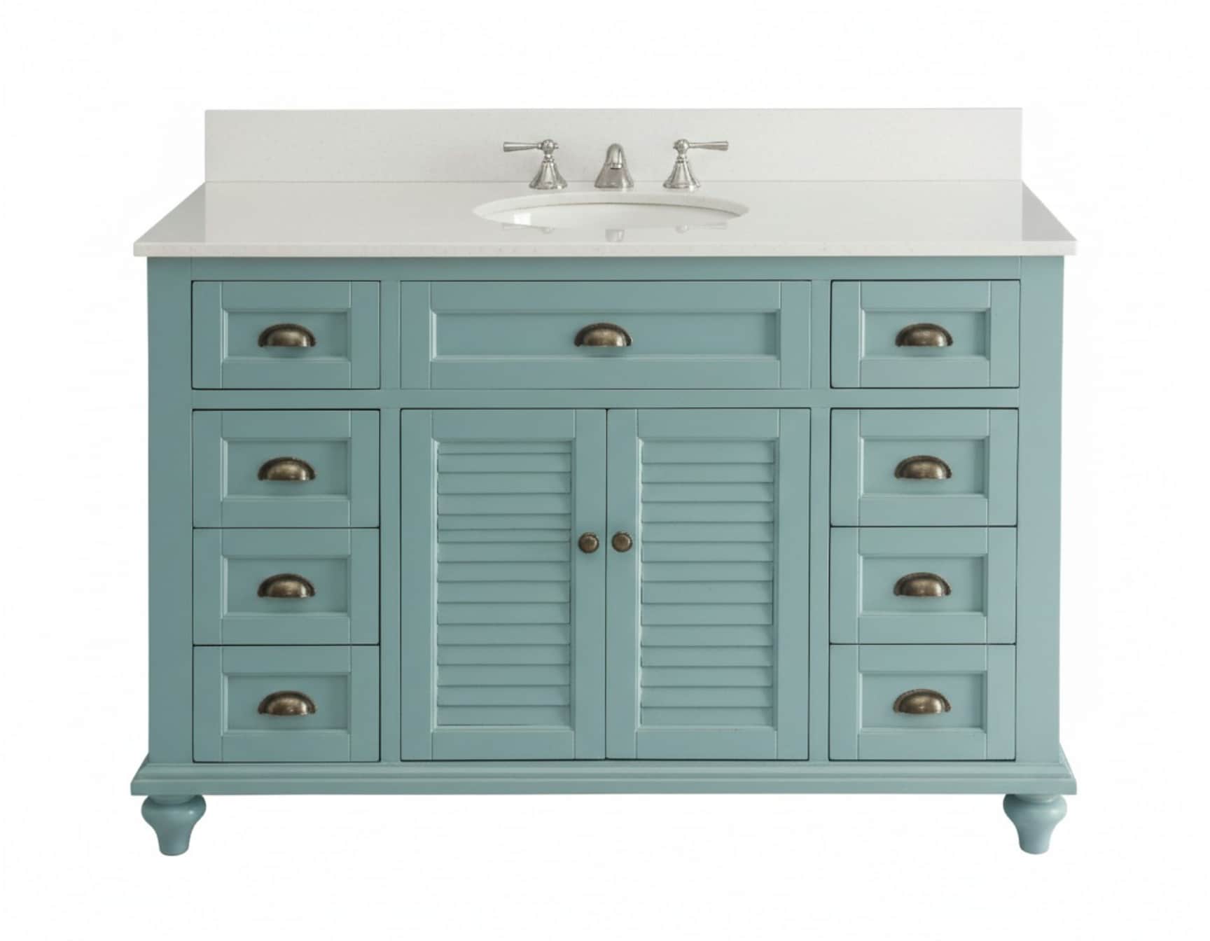 Benton Collection 49 Inch  Aqua Teal Blue Cottage Glennville Bathroom Sink Vanity
