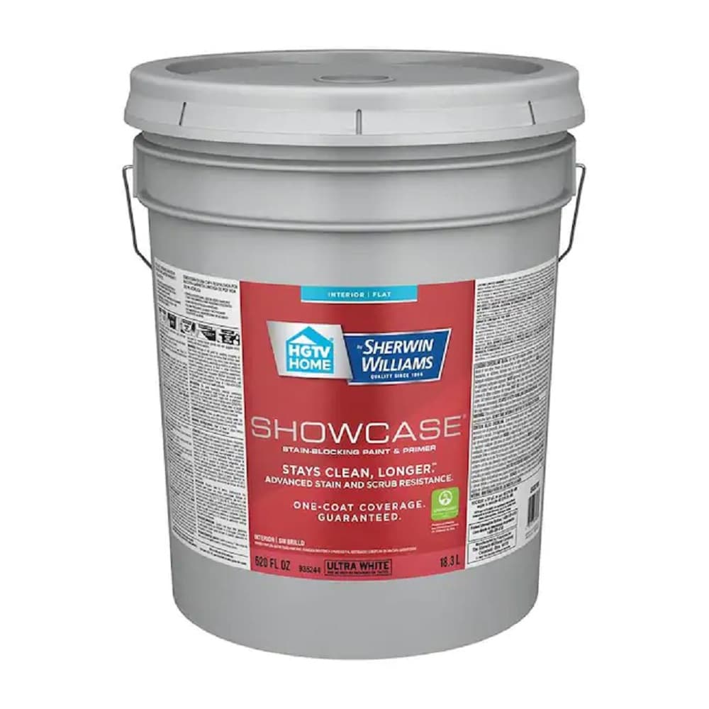 HGTV HOME by Sherwin-Williams 811022 Showcase Flat White Tintable Acrylic Interior Paint Paint + Primer ( 5-gallon )