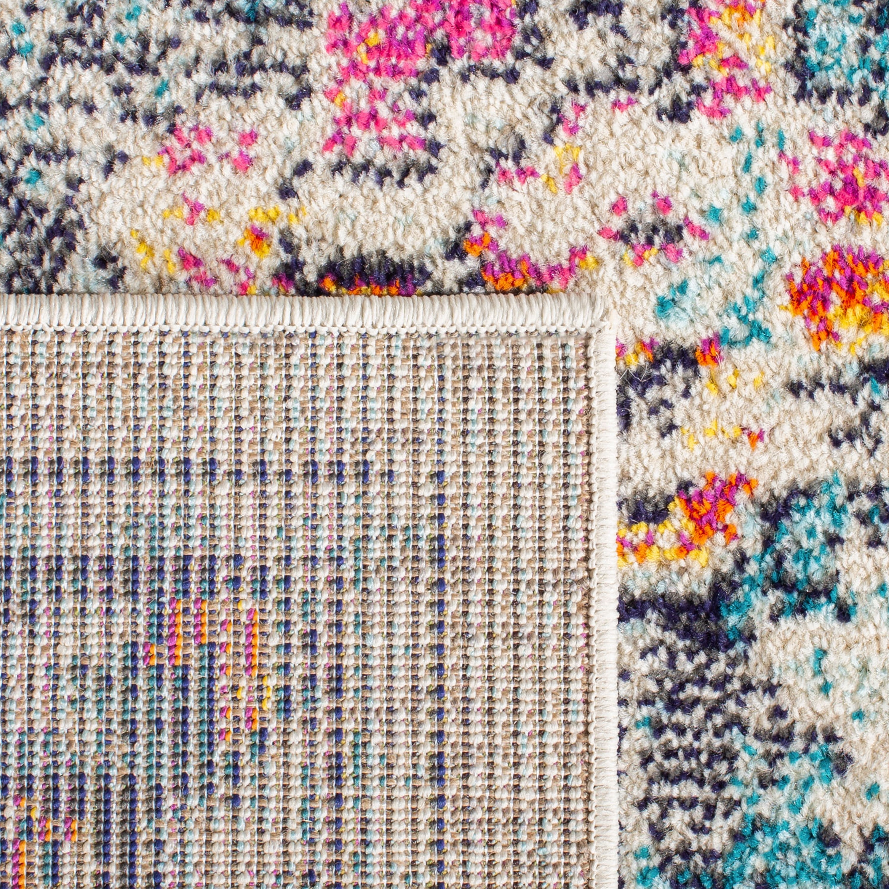 Cream and Blue Flat Woven Reversible Synthetic Rug, 48" x 26"