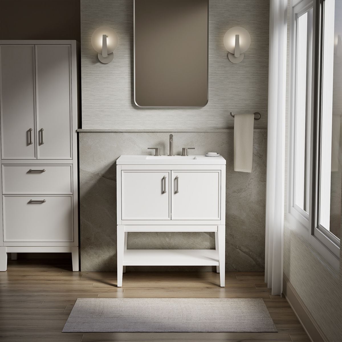 KOHLER 33578-ASB-0 Winnow 30-in White Undermount Single Sink Bathroom Vanity with White Quartz Top