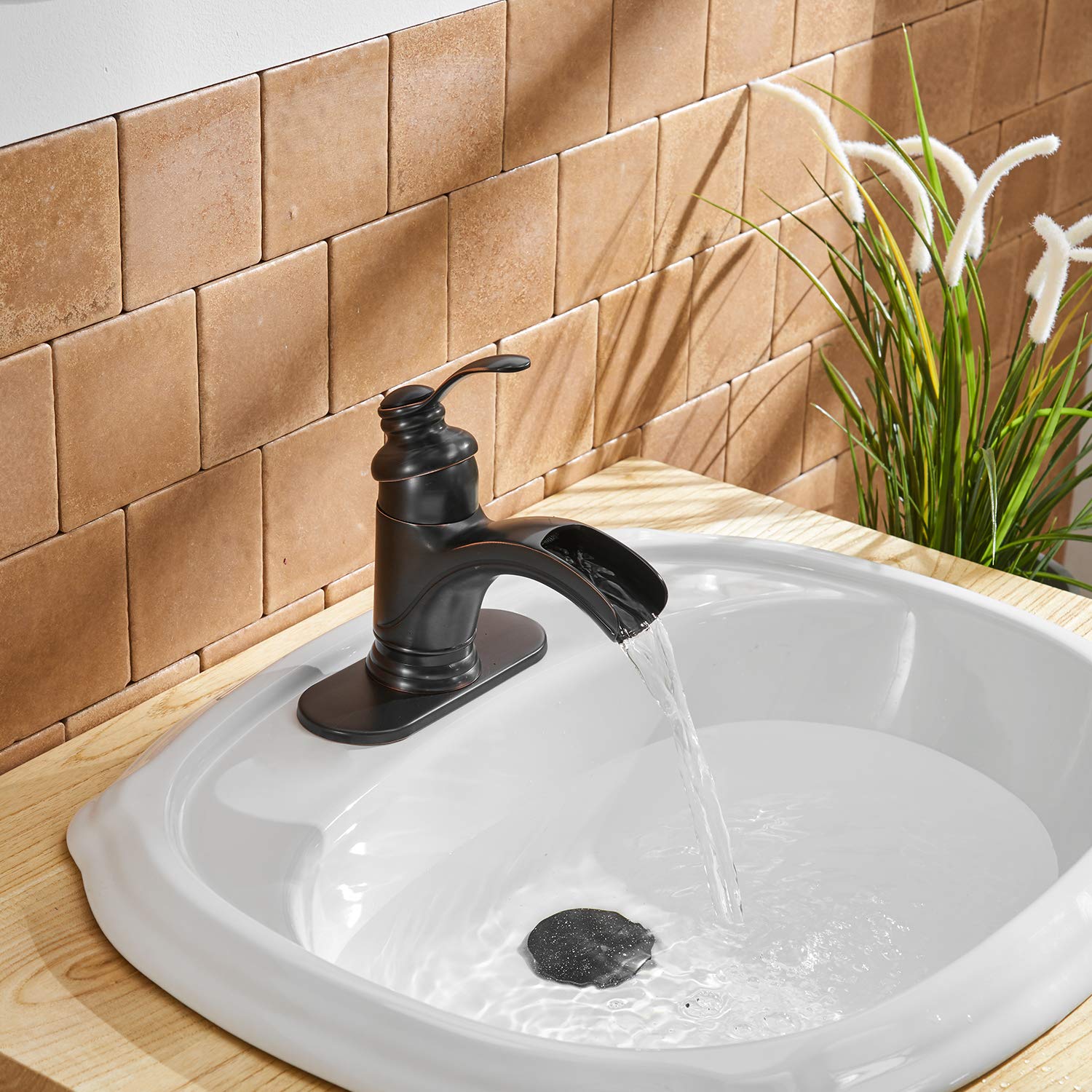 Oil Rubbed Bronze Single Handle Waterfall Bathroom Faucet