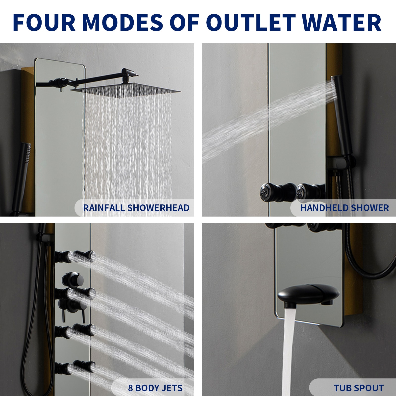 Nickel and Black 8-Jet Multifunction Shower Panel System