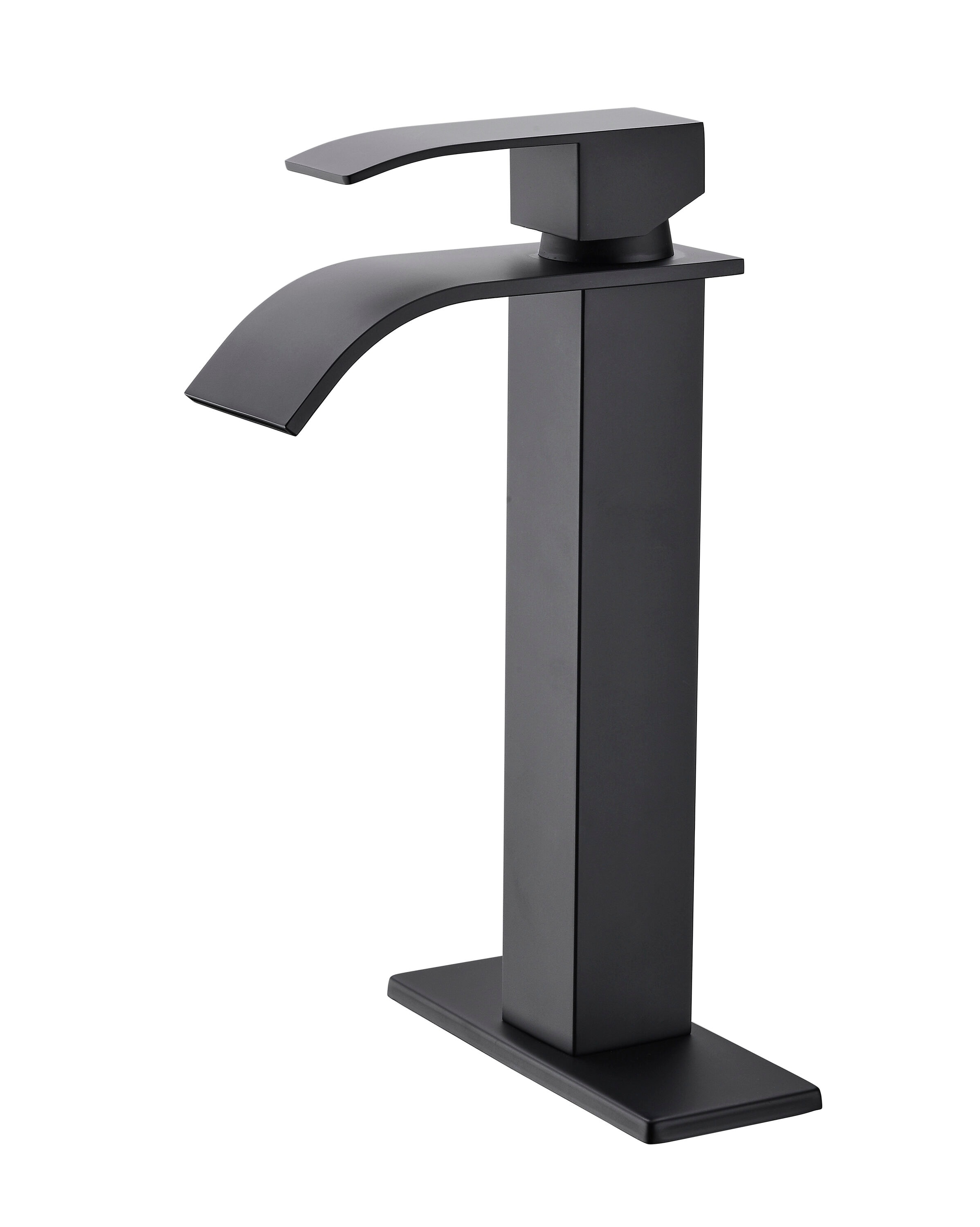 LOVMOR -  Matte Black 1 Hole Single Hole 1-handle Bathroom Sink Faucet with Waterfall Spout and S...