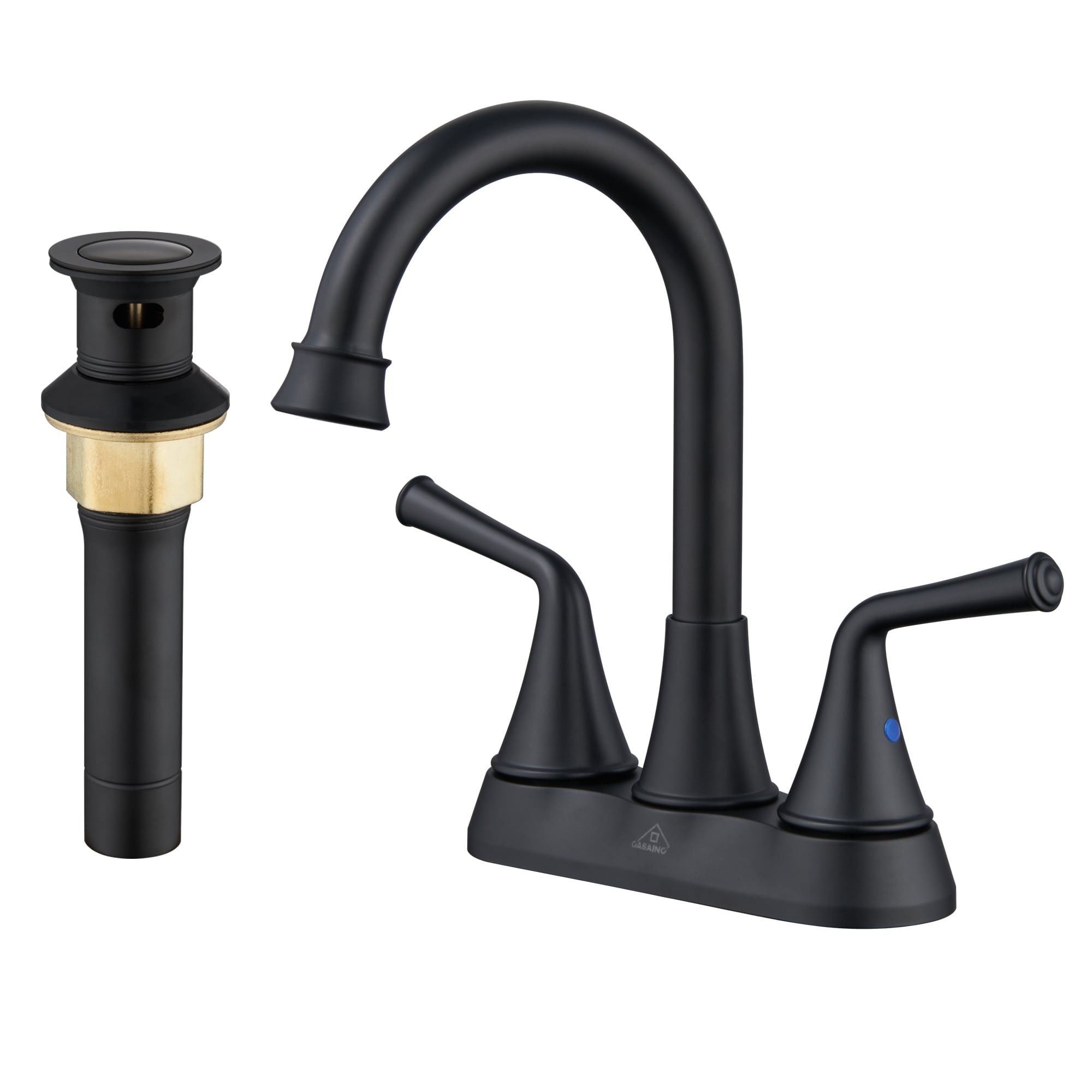 CASAINC CASA02GP0701 Matte Black 4-in centerset 2-handle Mid-arc Residential Handle Bathroom Sink Faucet with Drain with Deck Plate