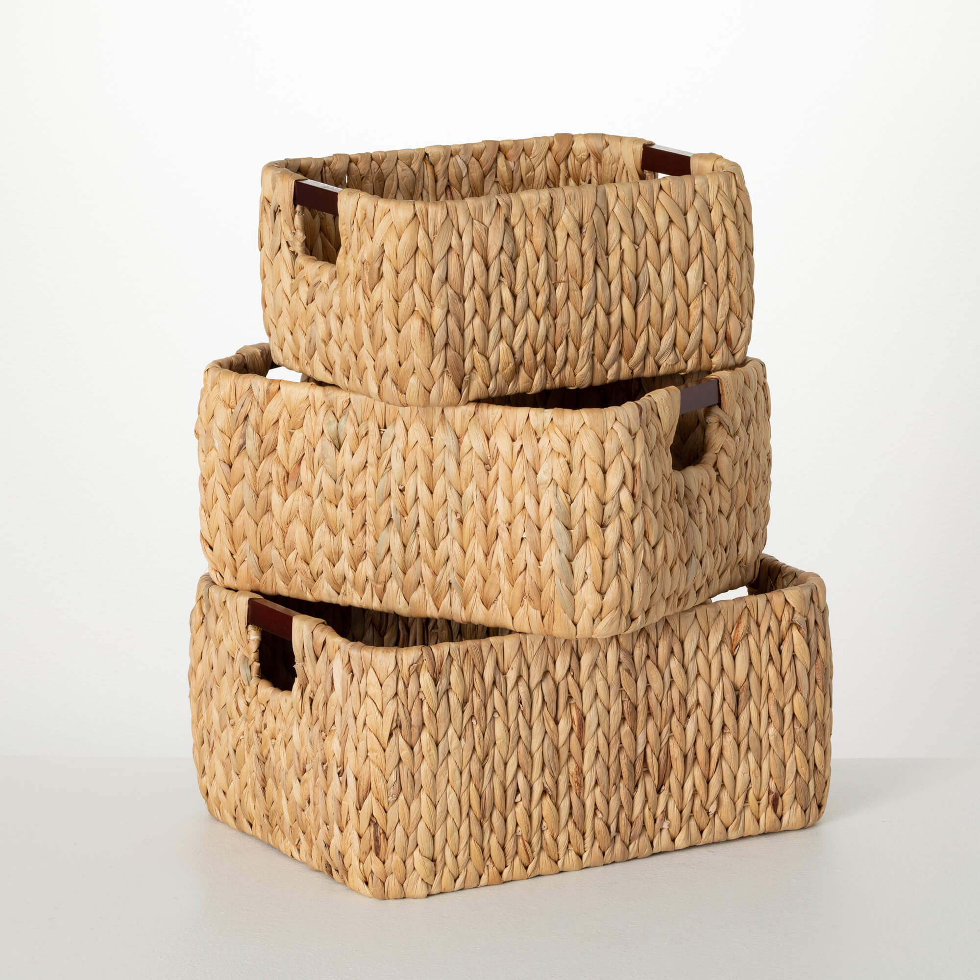 Sullivans N2934 3-Pack Weekend Retreat (17-in W x 8-in H x 12-in D) Brown Water Hyacinth Stackable Basket