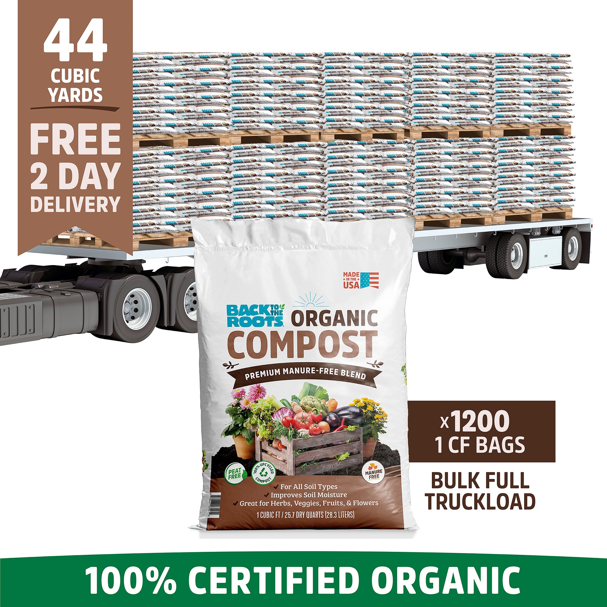 Back to the Roots 47109-DS Organic Value Bulk Compost Soil Amendment Truckload (1200 1 cu. ft. Bags) 34 Organic Compost Provides organic nutrients