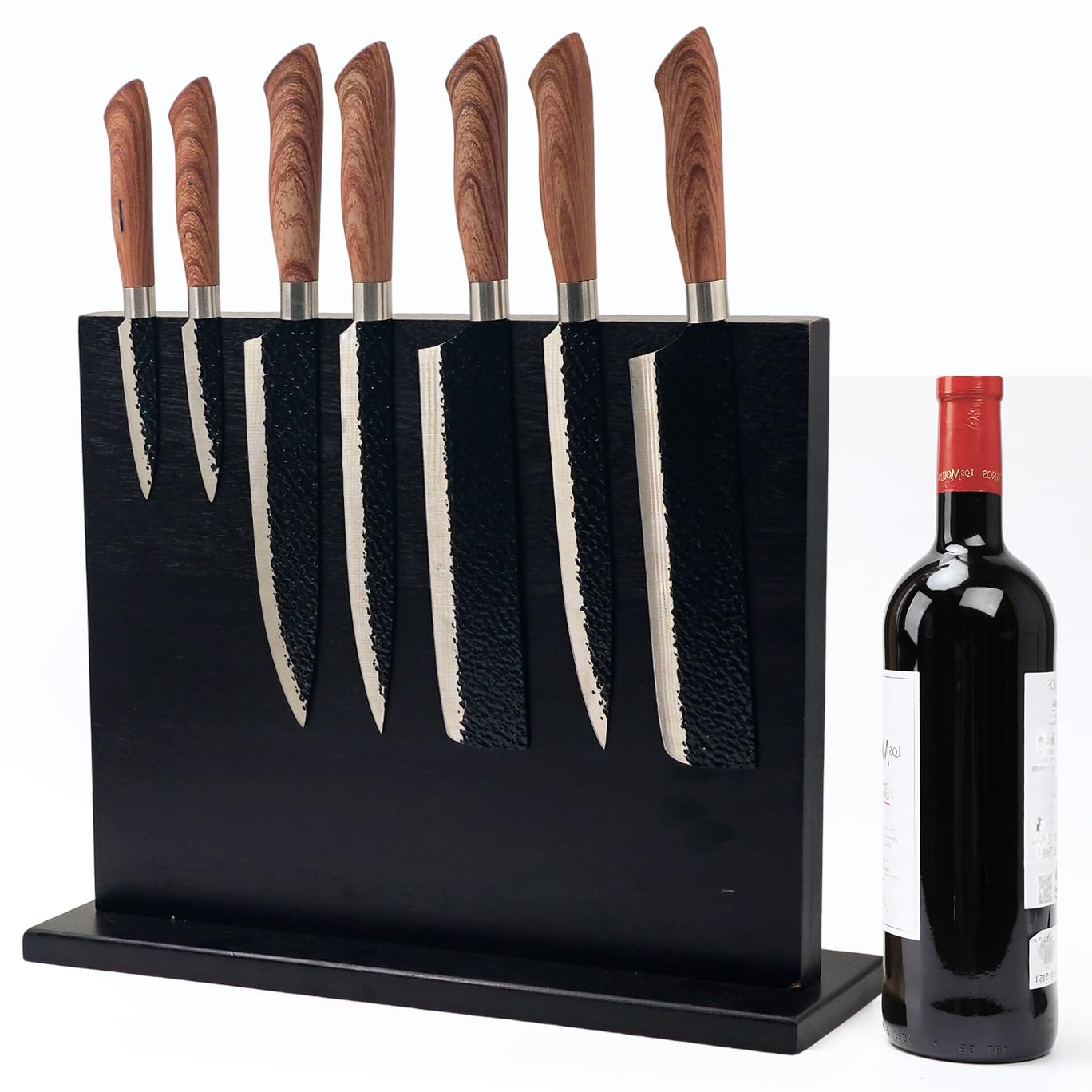 Yichuhaoxi  Magnetic Knife Holder 16X12 Inches Double Side Acacia Wood Black Kitchen Knife Rack with Strong Magnets Large Organizer Stand