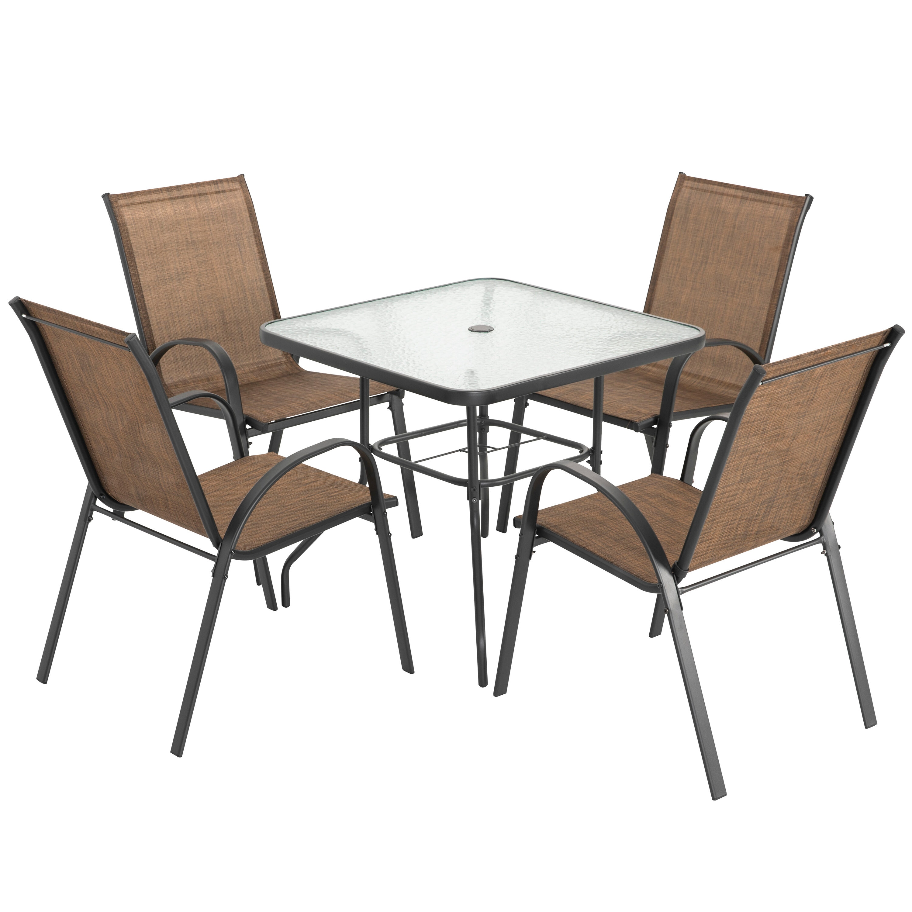 Black Square Metal Outdoor Dining Table with Tempered Glass Top